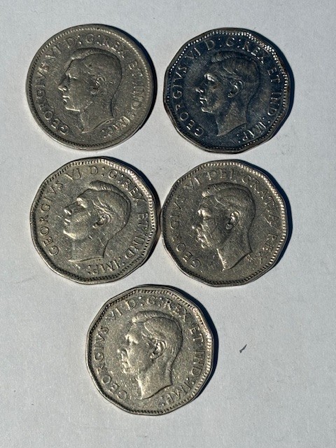 Canada 1940, 45, 46, 47, 49 Canadian 5 Cents Lot of 5 Ungraded Coins
