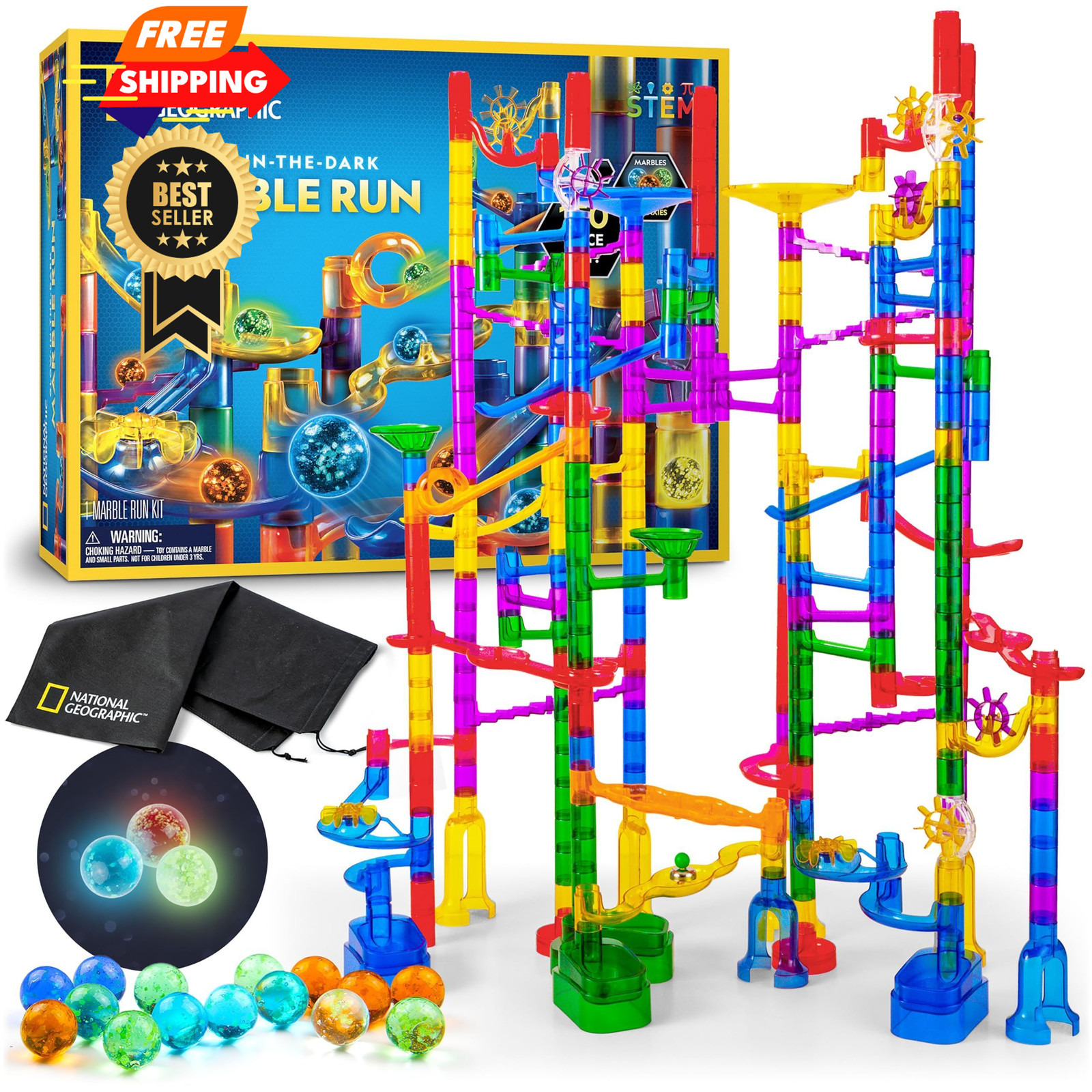 NATIONAL GEOGRAPHIC Glowing Marble Run – 150 Piece One Size, Multicolor 