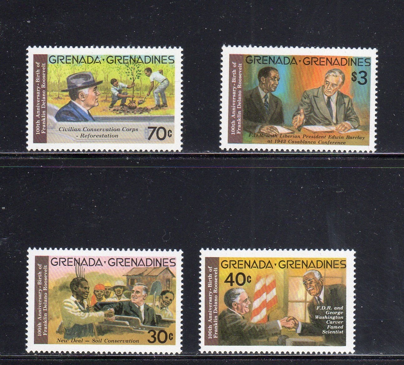 GRENADA GRENADINES #499-502 1982 FRANKLIN ROOSEVELT MINT VF NH O.G 