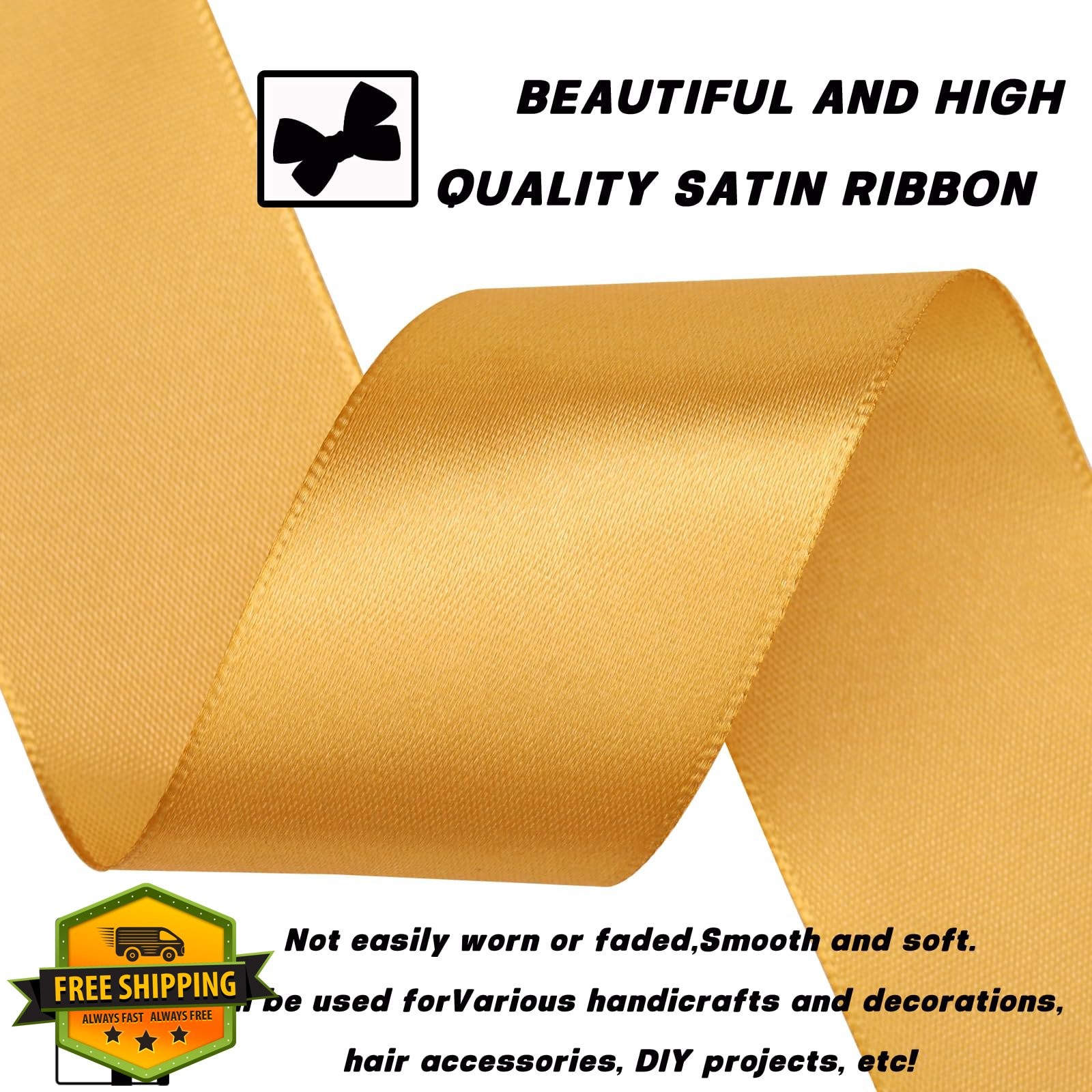 NISDOCF Champagne Gold Satin Ribbon 1.5" 30 Yards Solid Craft Bouquets