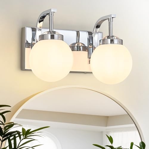 Modern 2 Lights Vanity Light Over Mirror Bathroom M Size Shade-2 Lights Chrome