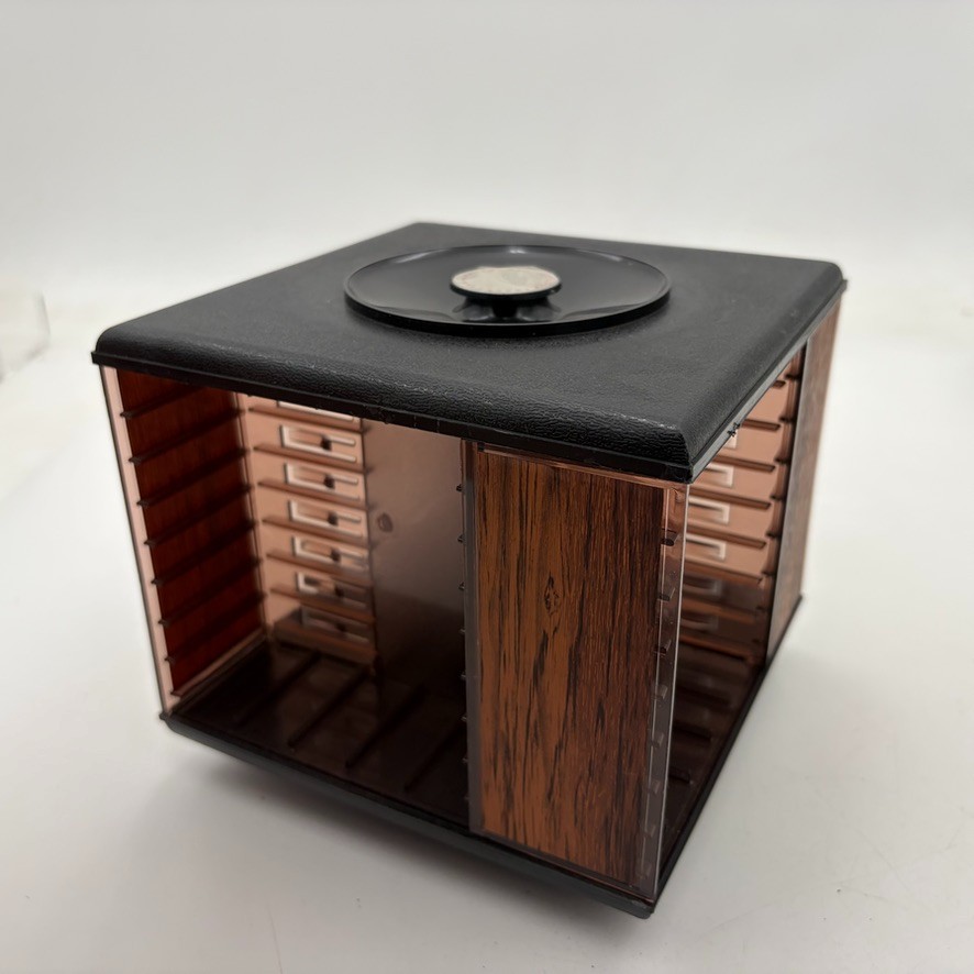 VTG Cassette Tape Storage Holder VTG Square Spinning Cube Audio Case Faux Wood