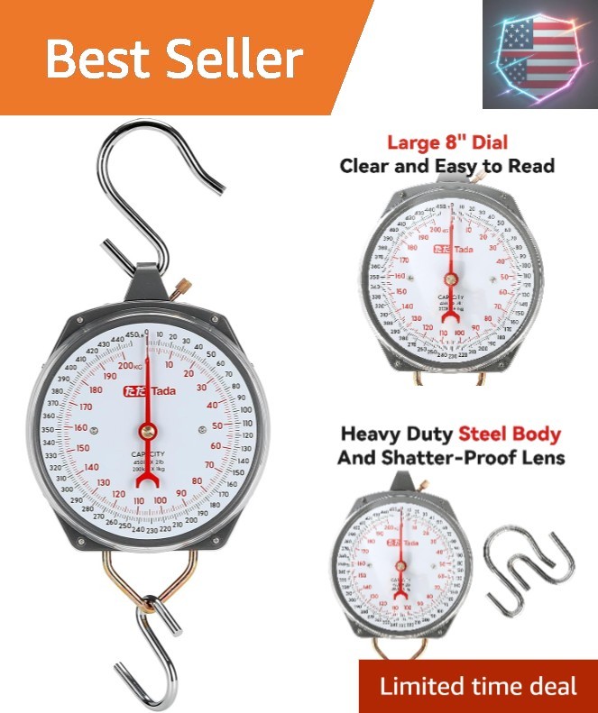 Game Scale 450lb Mechanical Hanging Scale with 8 Inch Dial, Heavy-Duty Design...