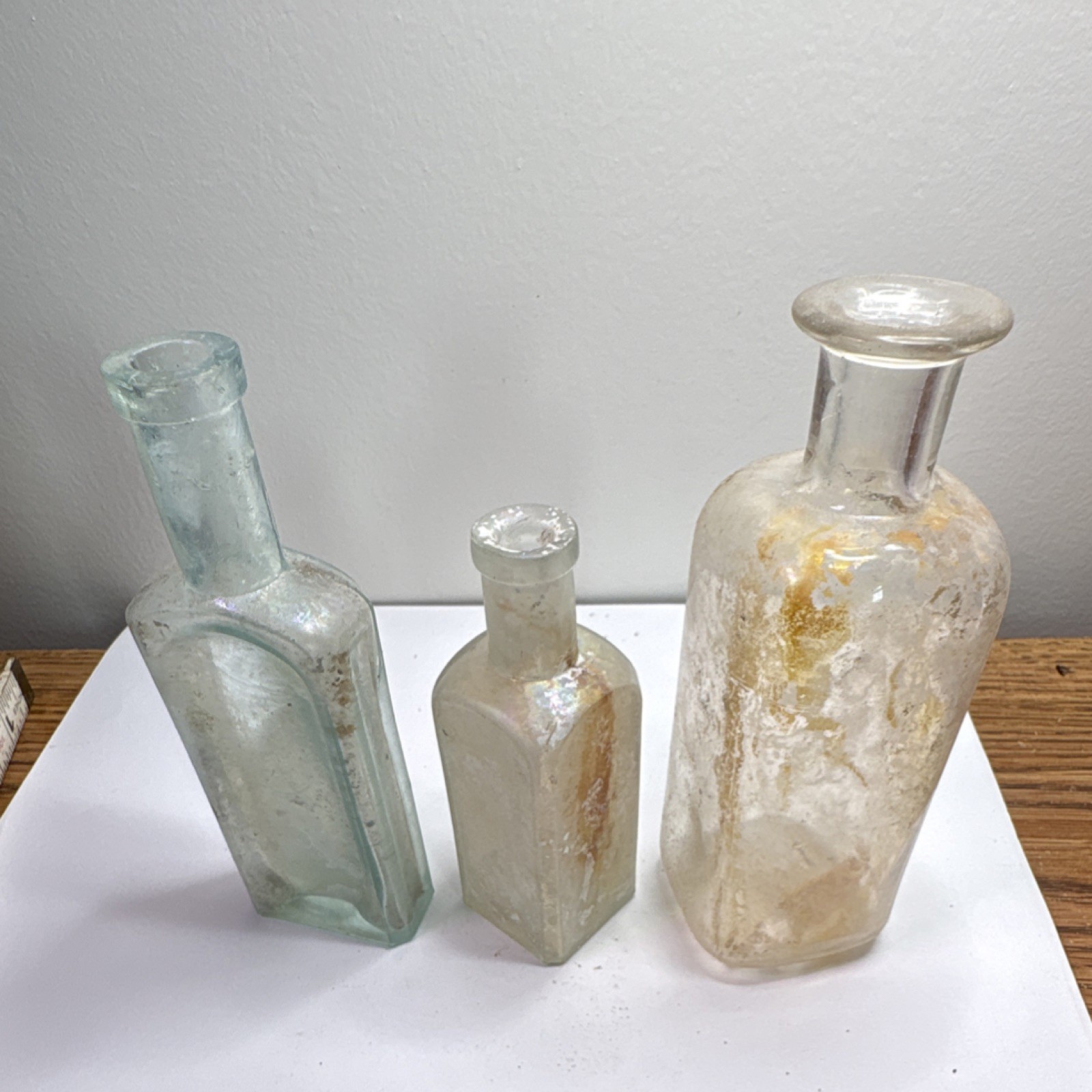 Antique Clear Glass Pharmaceutical Bottles Set of 3 Pre-1930