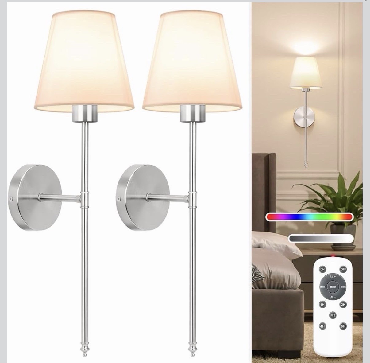 NIORSUN Battery Operated Wall Sconce Set of 2 Wireless Wall Lights