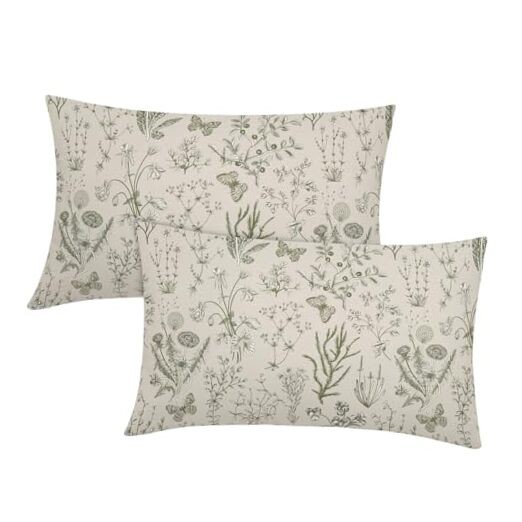  Spring Sage Green Floral Lumbar Pillow Covers 12x20 Inch Vintage Wild Flower 