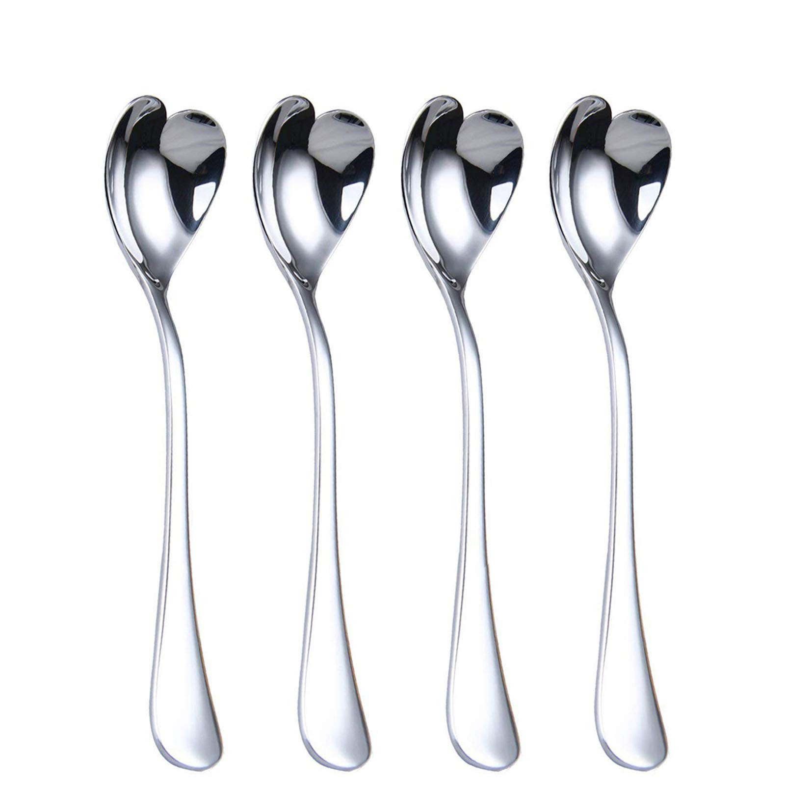HISSF Heart Shaped Spoons, 18/10 Stainless Steel 4pc-6.7in-silver, Silver 