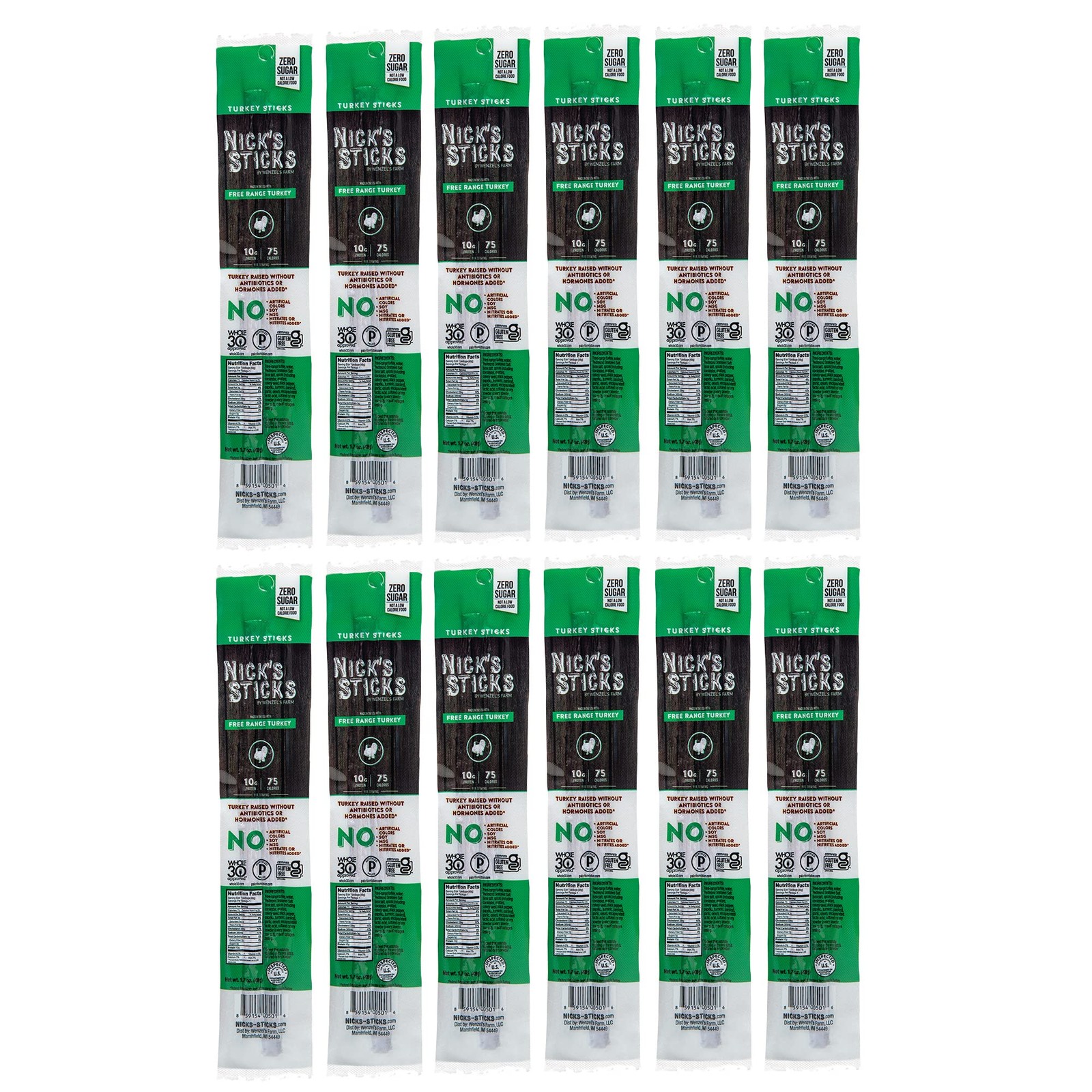 Nick's Sticks | Range Turkey Snack 12 1.7oz. Packs of 2 Sticks 1.7 Ounce