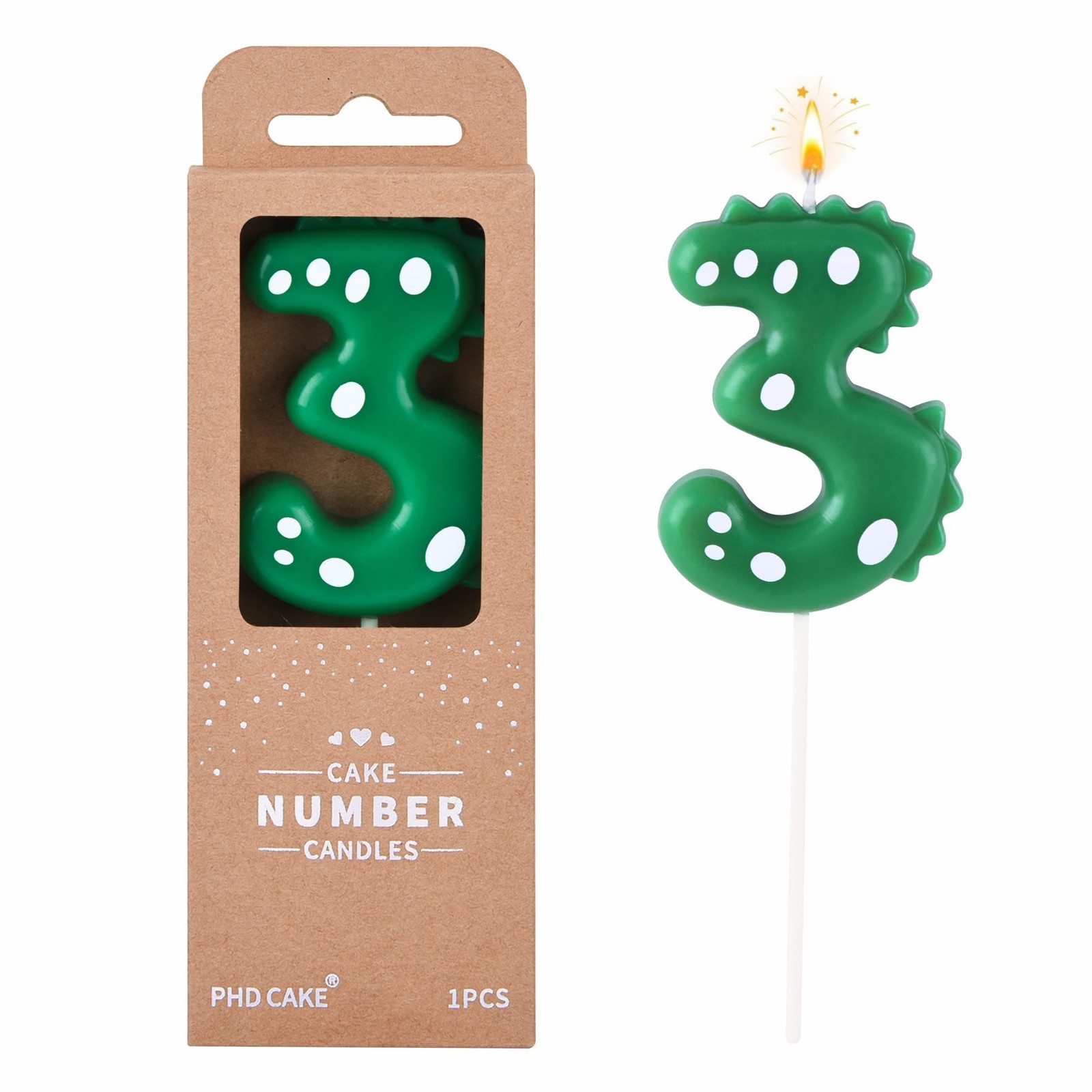 PHD CAKE 2.76 Inch Green Dinosaur 3 Number Birthday Candles, Dinosaur Number ...