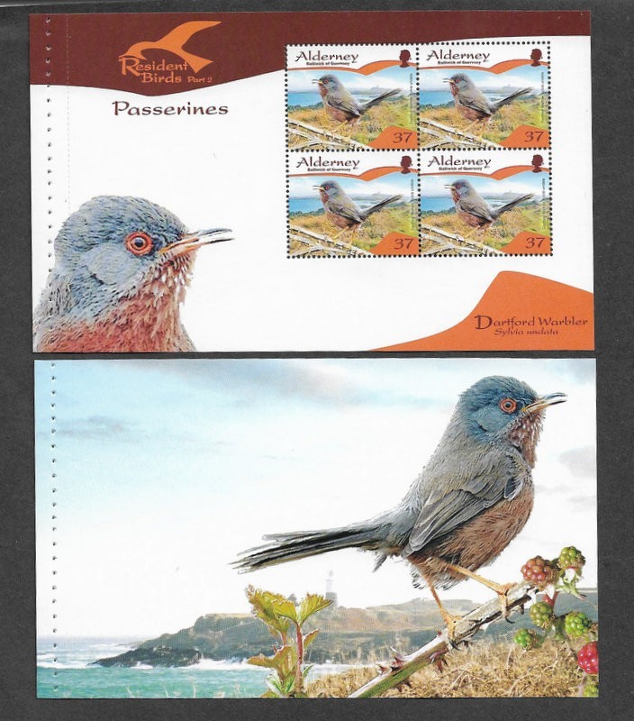 DARTFORD WARBLER  BIRDS BOOKLET PANE & PAGE MNH ALDERNEY NATURE