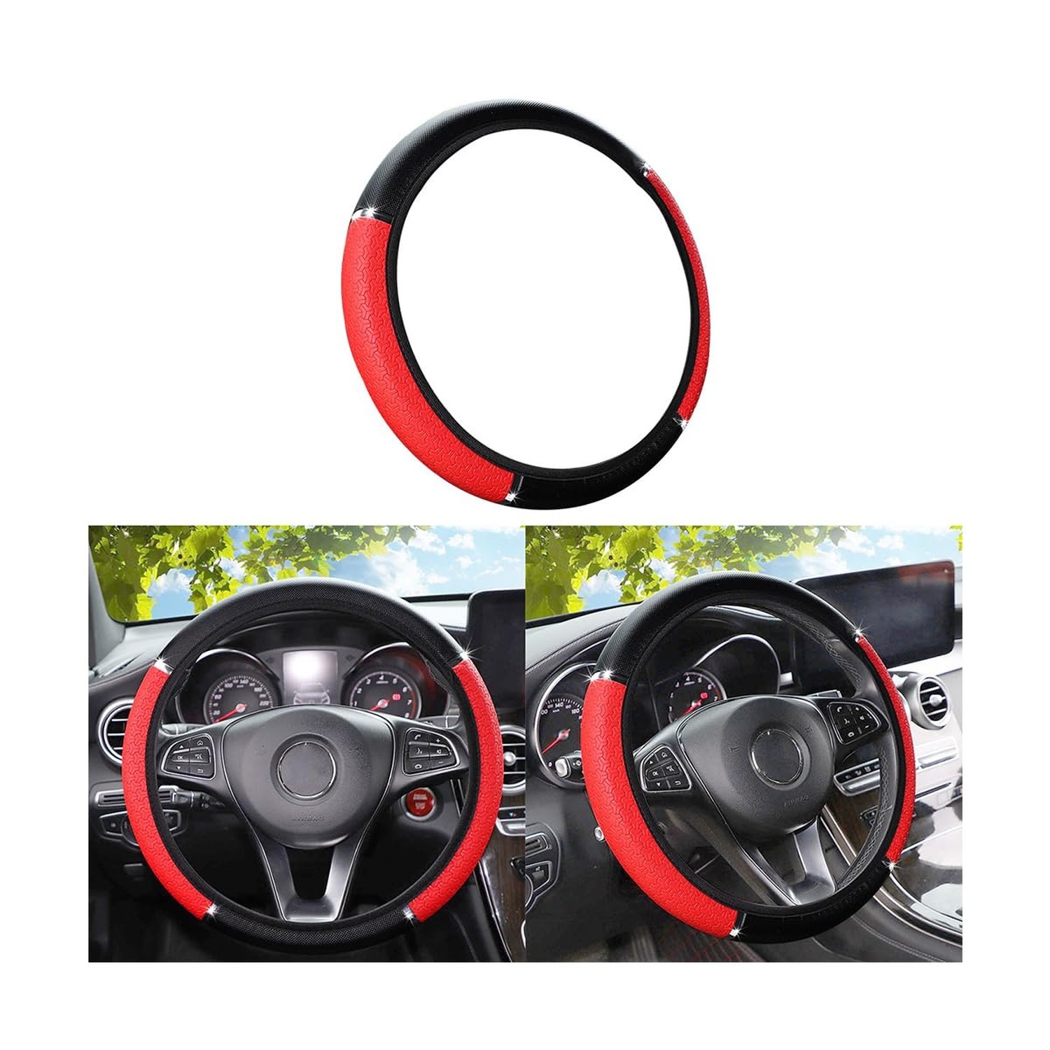 Car Steering Wheel Cover, PU Leather Elastic Vehicle Steering Wheel Protector...
