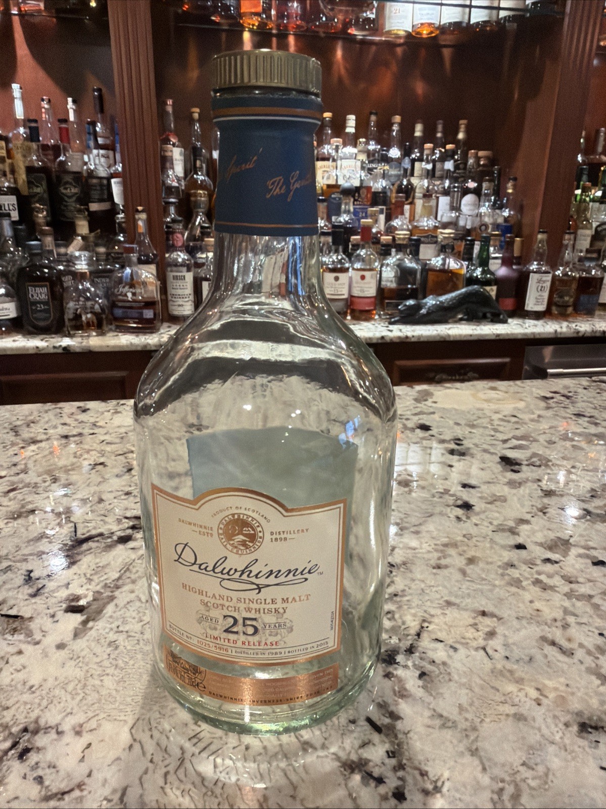 Dalwhinnie Single Highland Malt 25 Year Scotch Whiskey Empty Liquor Bottle 700ml