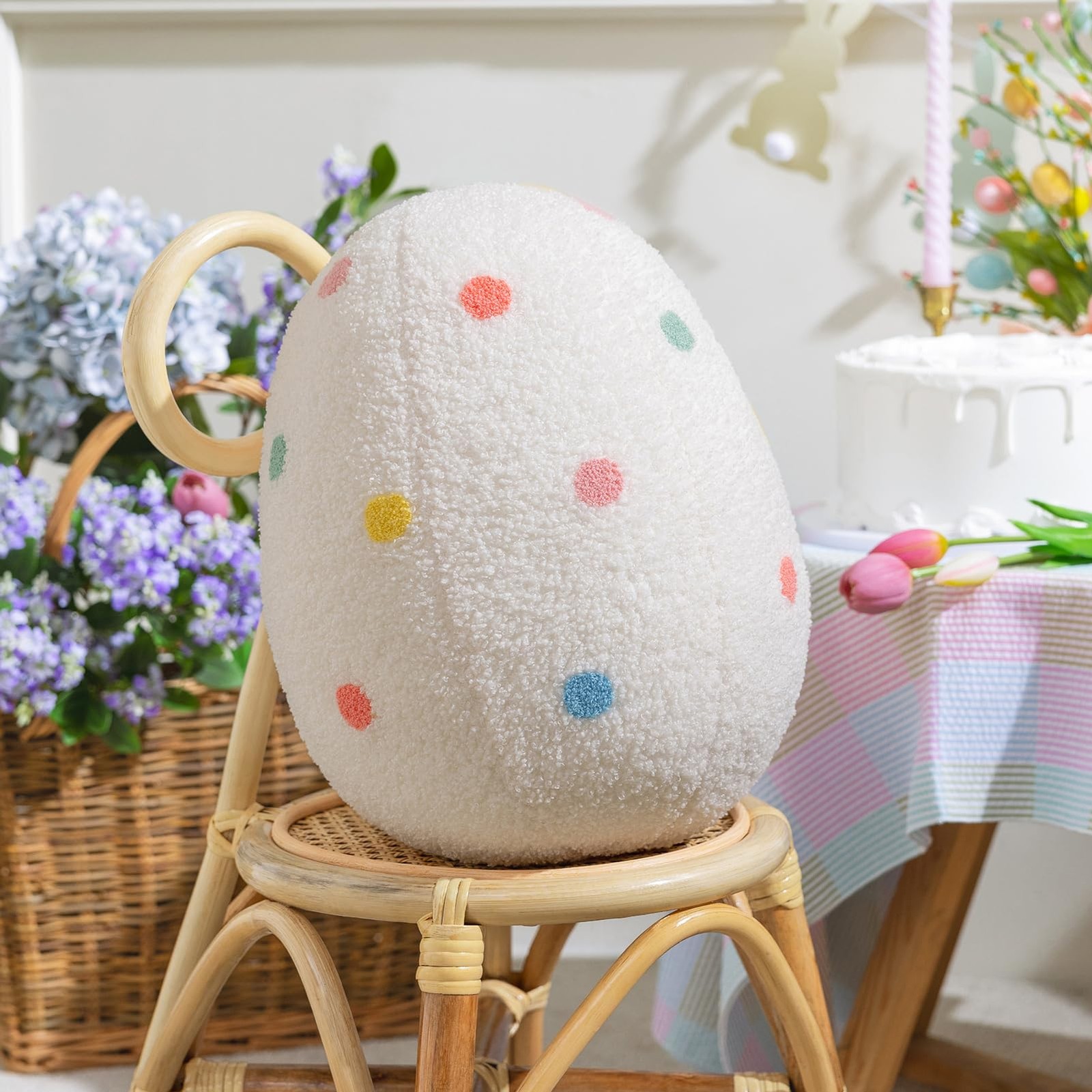 Ashler Easter Pillows, Egg Shaped Throw Pillow, White Spring Easter Decoratio...