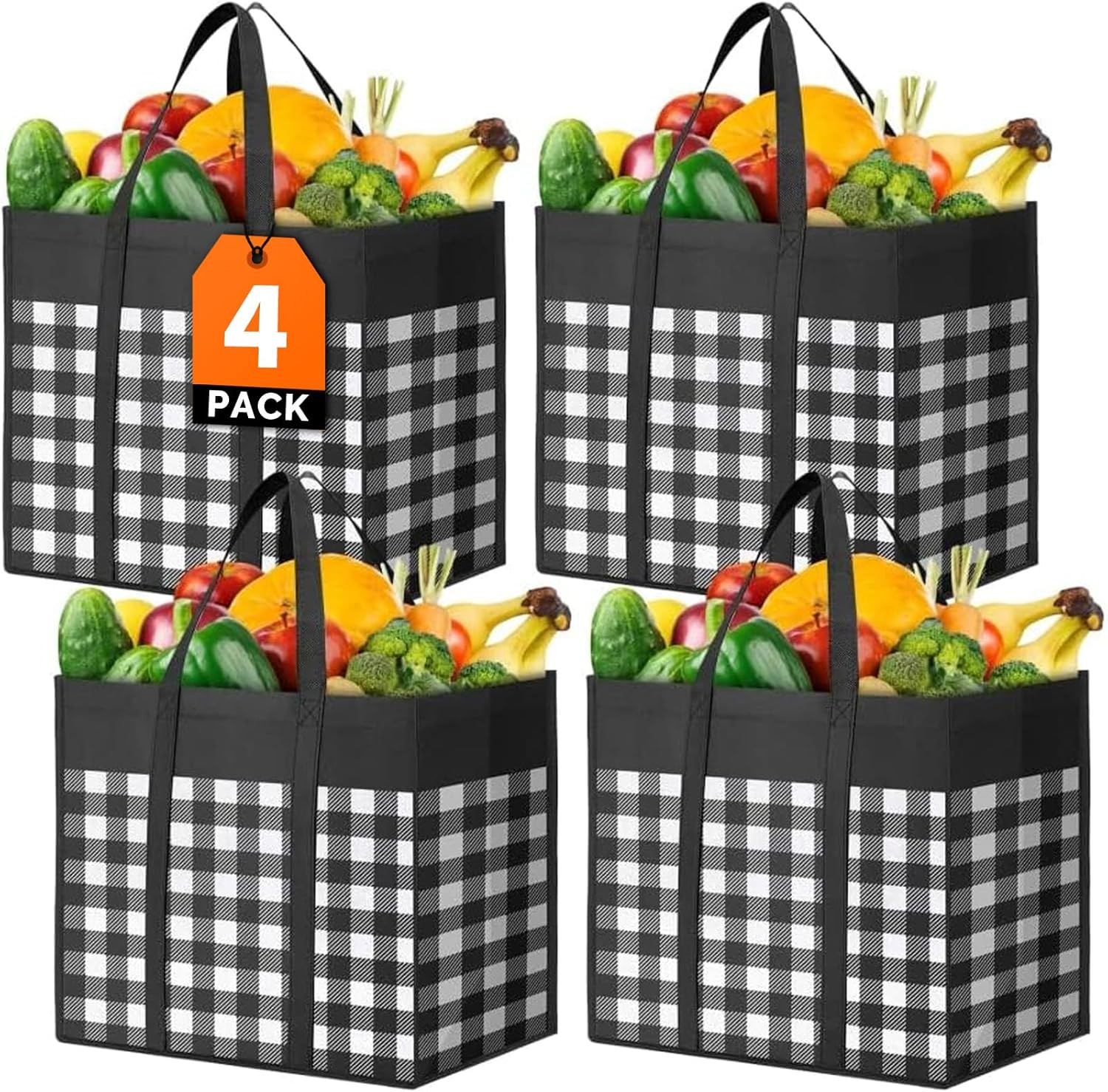 Reusable Grocery Bags,4-Pack, Foldable Reusable Shopping Tote Bags Bulk with Rei
