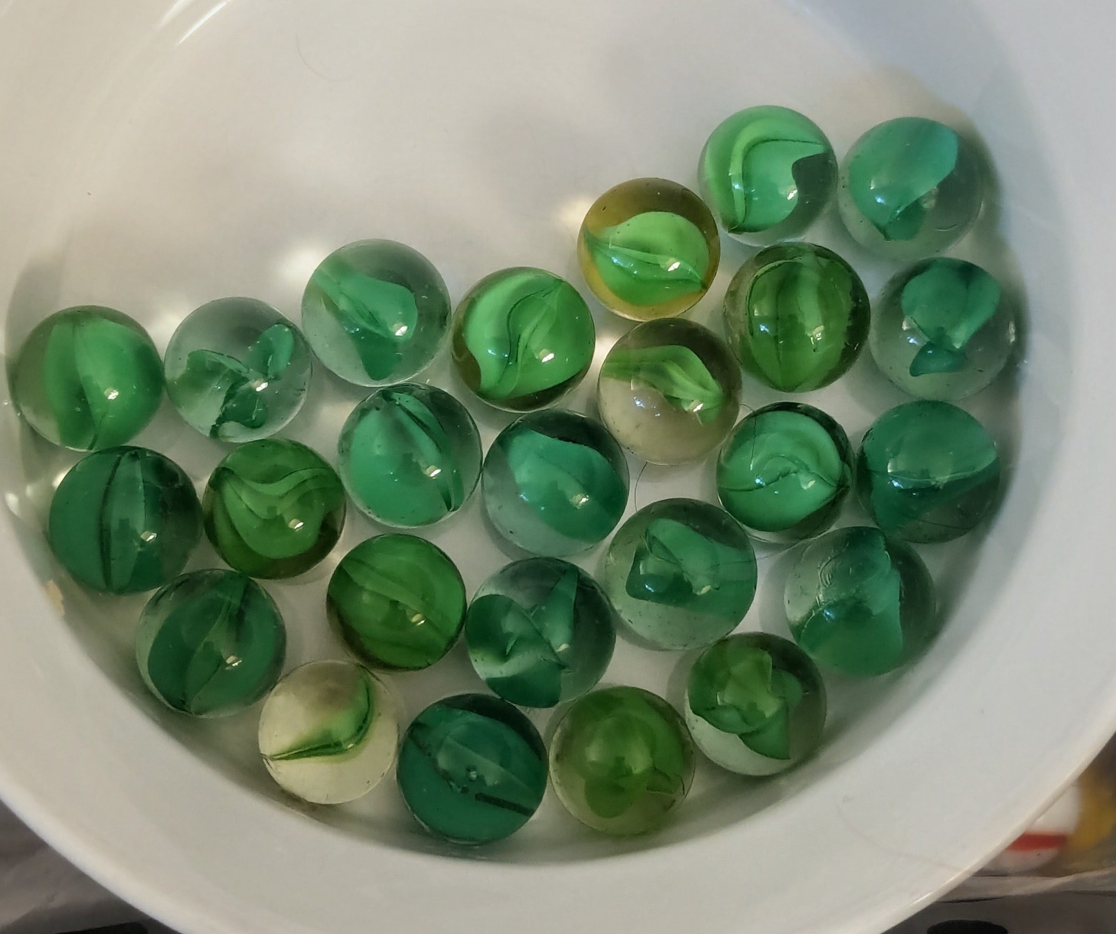 Lot of 25 Vintage Green & Brown Cat’s Eye Glass Marbles