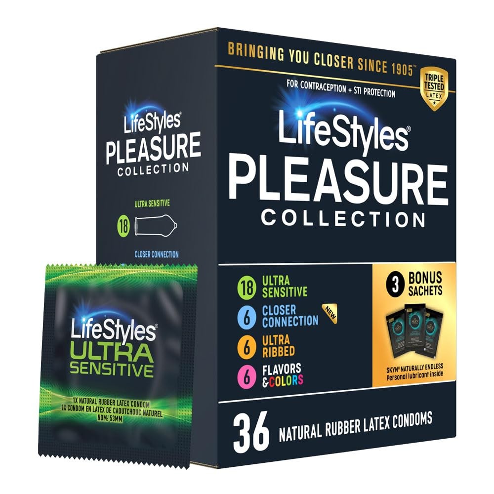 Pleasure Collection Assorted Lubricated Natural Latex Condoms, 36 Count, 3 Bo...