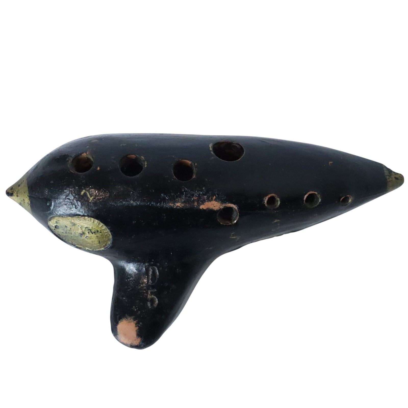 Antique Heinrich Fiehn Vienna 8 Hole Bird Ocarina D5 Stamped Black Ceramic Flute