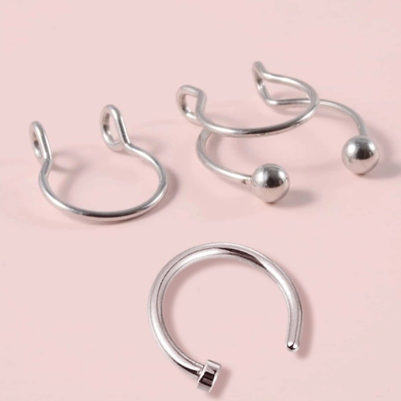 3pcs Fake Nose Ring Hoop Non Pierced Body Jewelry Fake Nose Cuff for Women Men