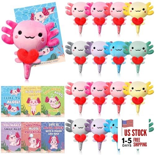  16 Pack Axolotl Valentine's Gifts 4 Inch Axolotl Plush Toys Valentines