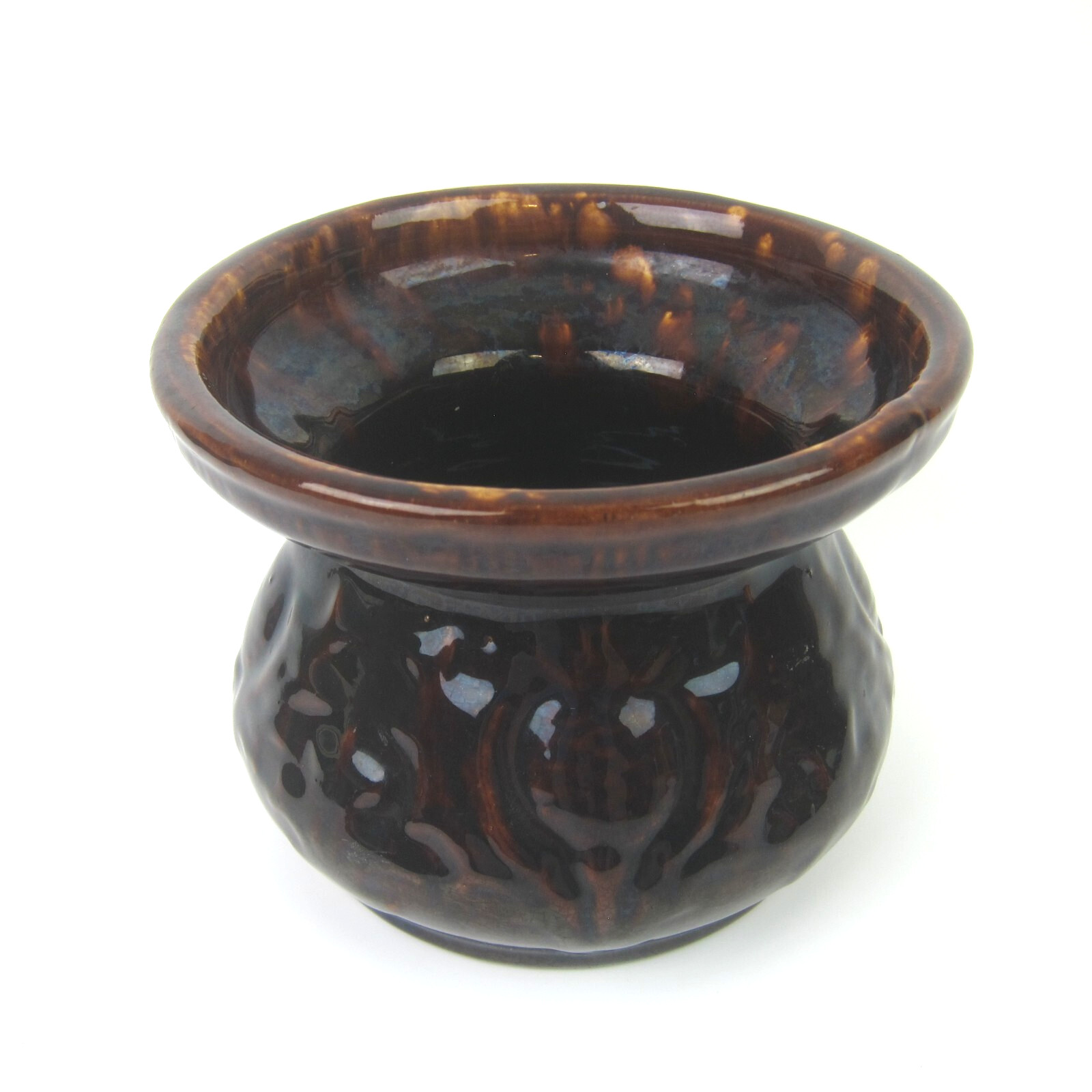 Antique Rockingham Pottery Spittoon Mottled Brown Glaze Decorative Accents 1880s