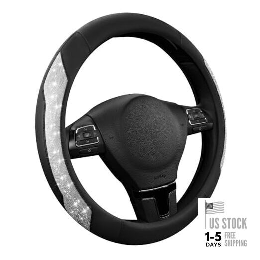  Steering Wheel Cover, Silver Sparkly Crystal Bling Glitter with Silver Glitter