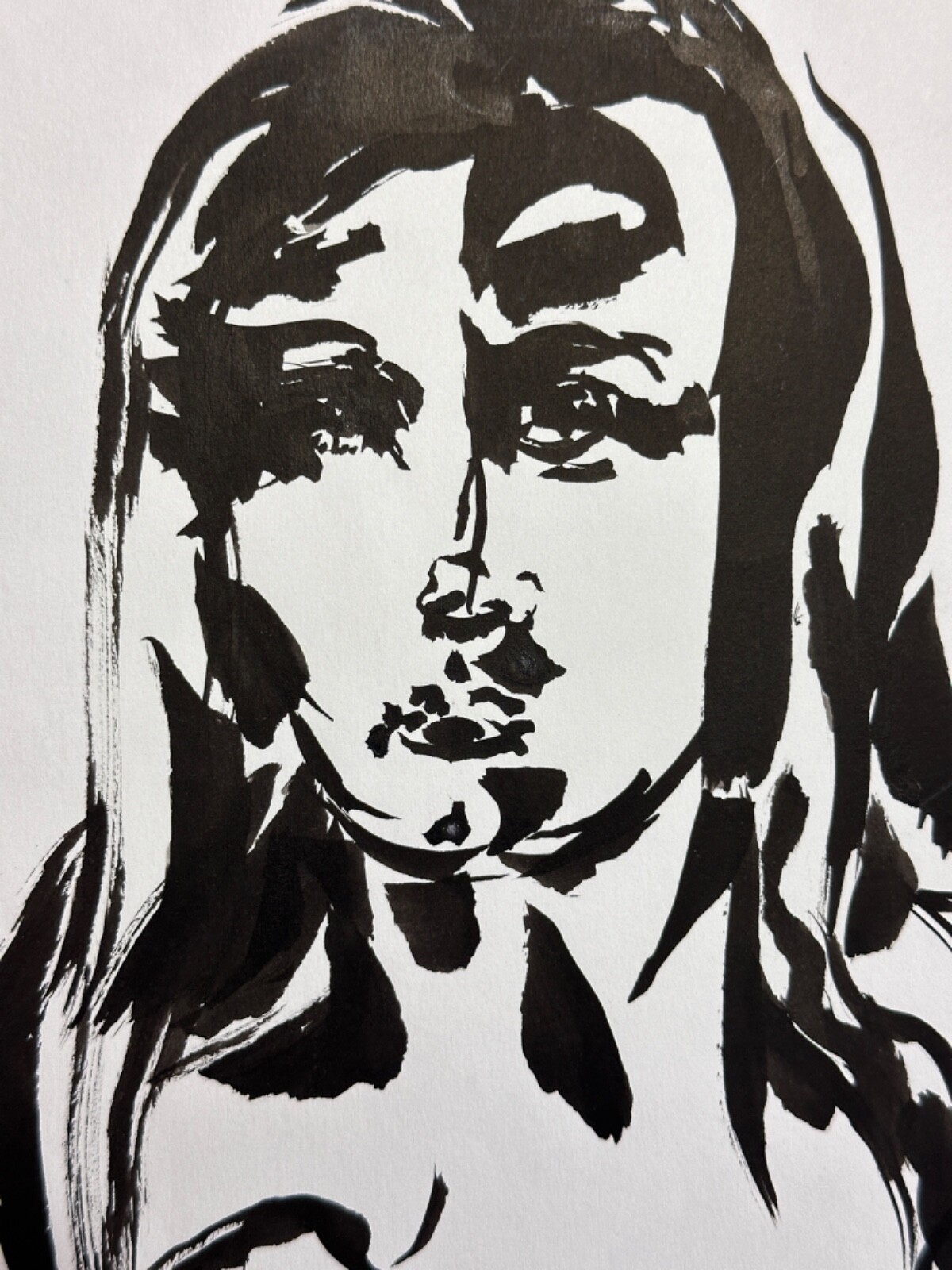 Vintage Drawing / Ink On Paper Vivianne Scema Portrait Of Young Woman Judaica