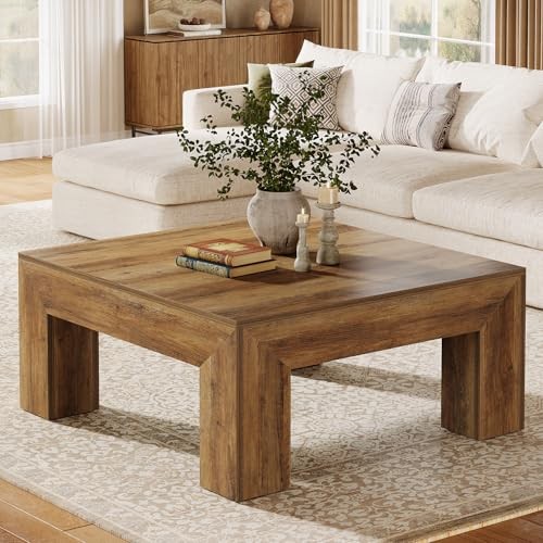 39.4-Inch Square Coffee Table for Living Room, Farmhouse All MDF Rustic Brown