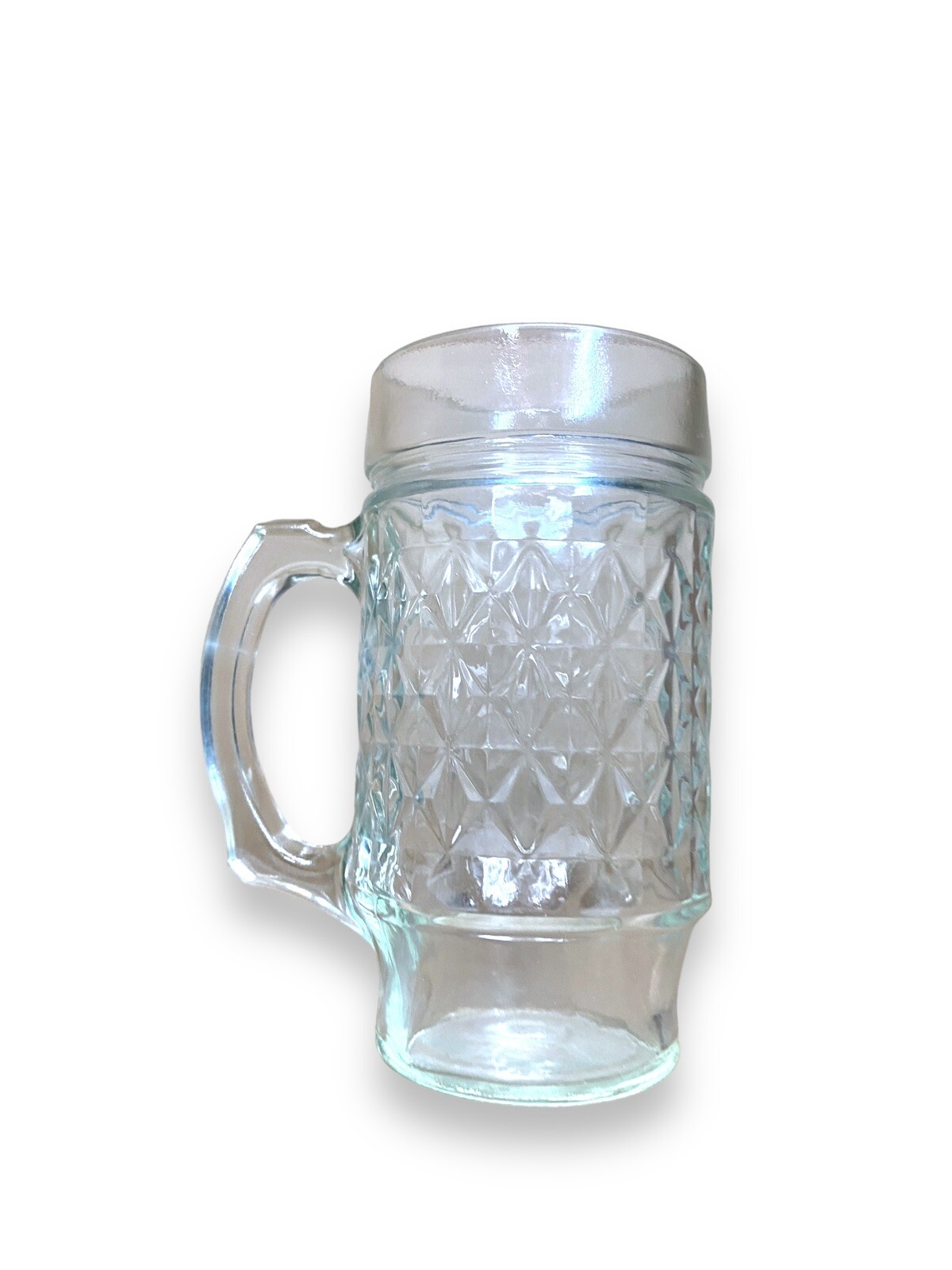 Vintage MCM Quilt Glass Footed Handled Tumbler Diamond Pattern Mugs #40 Stamp