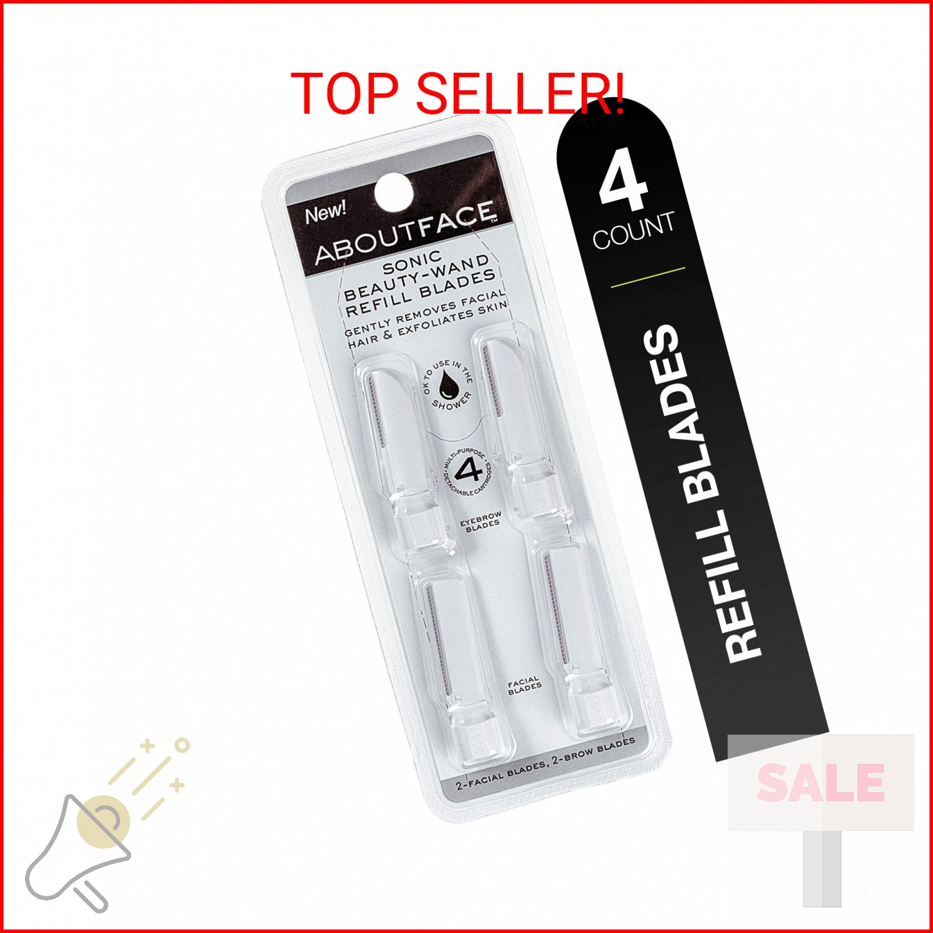 About Beauty Sonic Beauty Wand Refill Blades, Pack of 4, Includes 2 Brow and 2 F