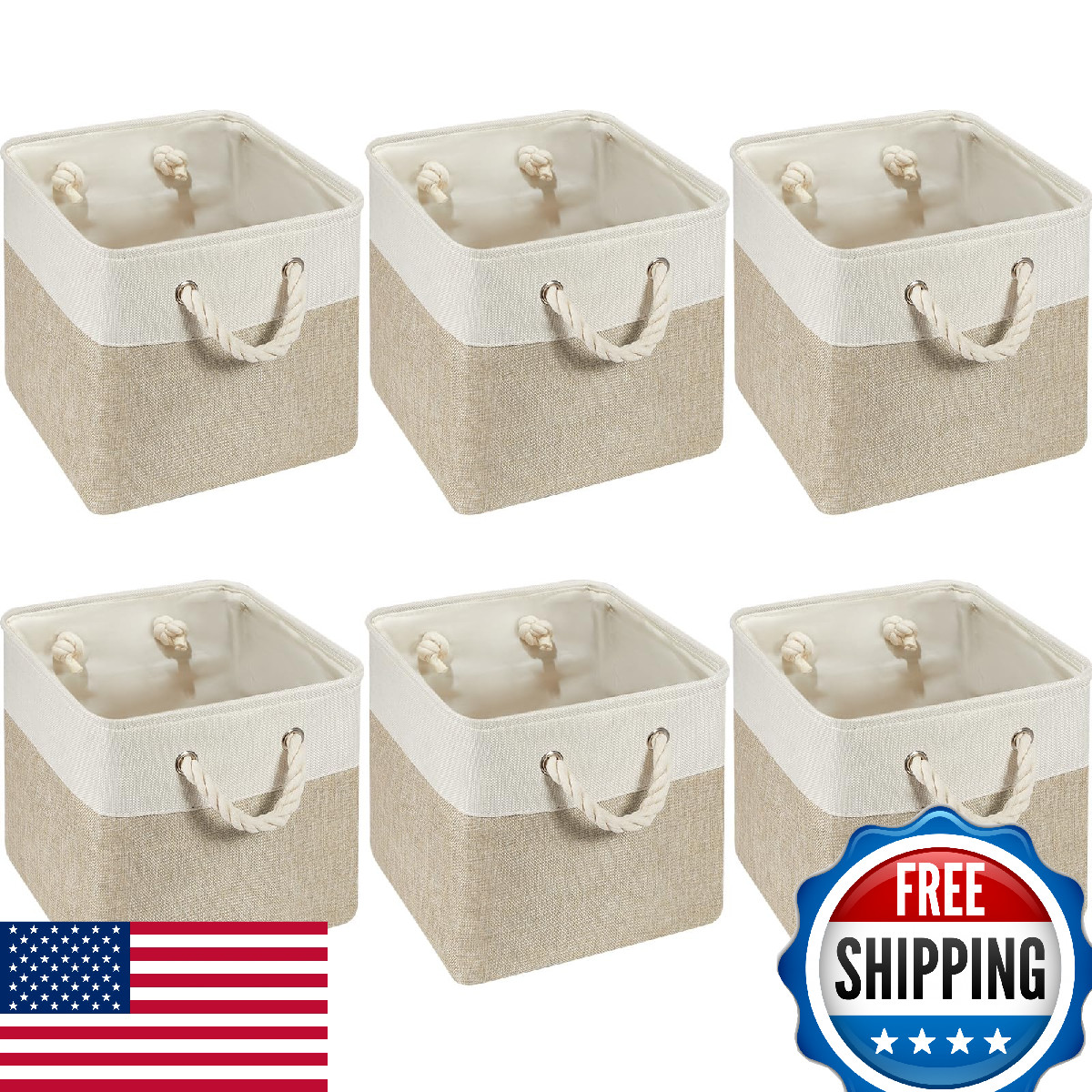 Geiserailie 6-Pack 12x12 Foldable Fabric Storage Cubes Baskets w/ Handles