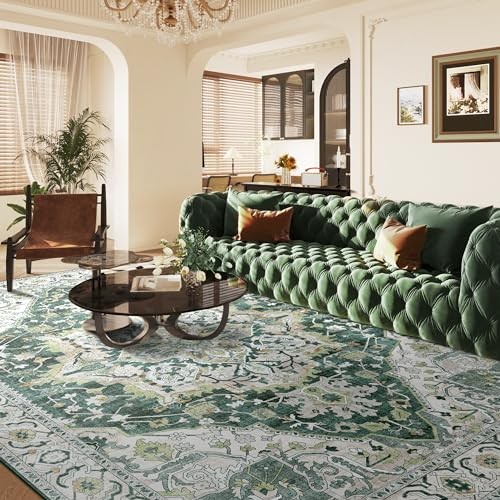  Green Large Washable Area Rug 8x10 for Living Room Bedroom Boho Vintage Rug 
