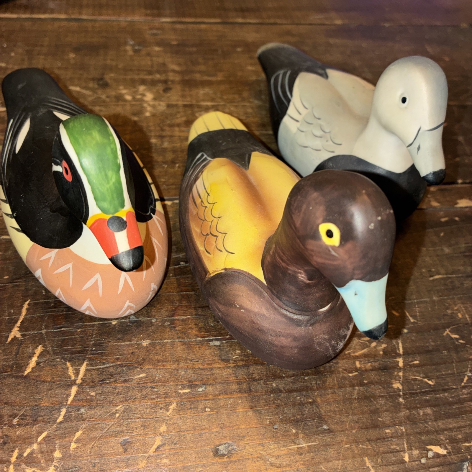 3 Vintage Ceramic Hand Painted Ducks Made In Taiwan