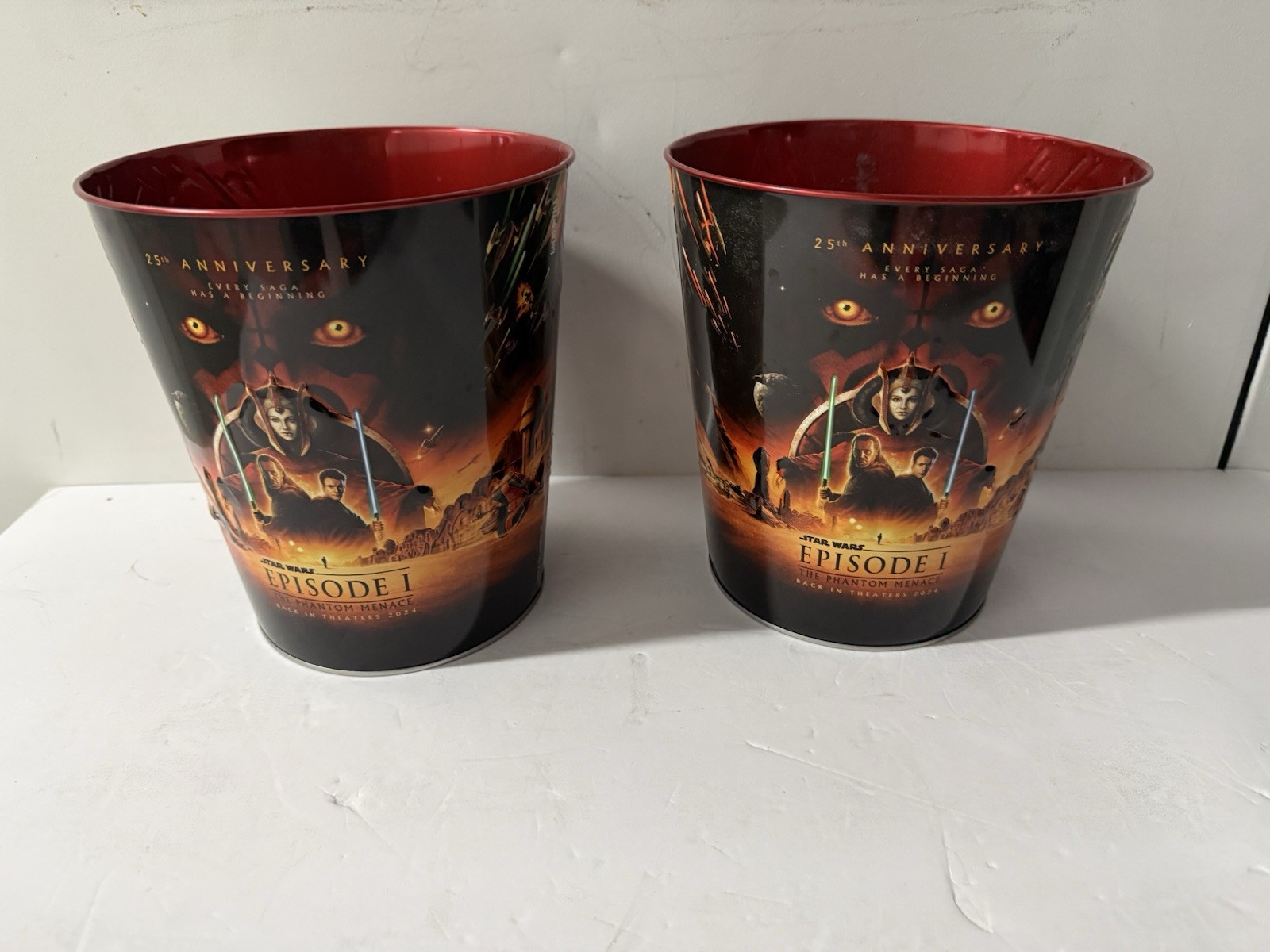 2 Cinemark Star Wars 25th Anniversary Phantom Menace Embossed Popcorn Bucket