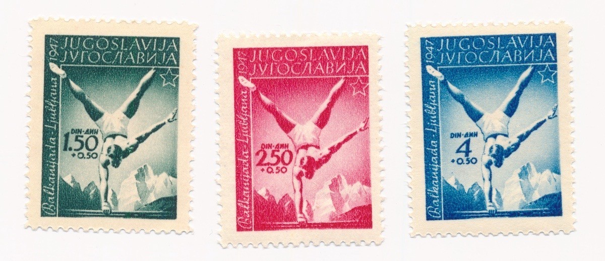 YUGOSLAVIA stamps 1.50 - 4 Dinara 1948 Balkan games Ljubljana MNH CV $17