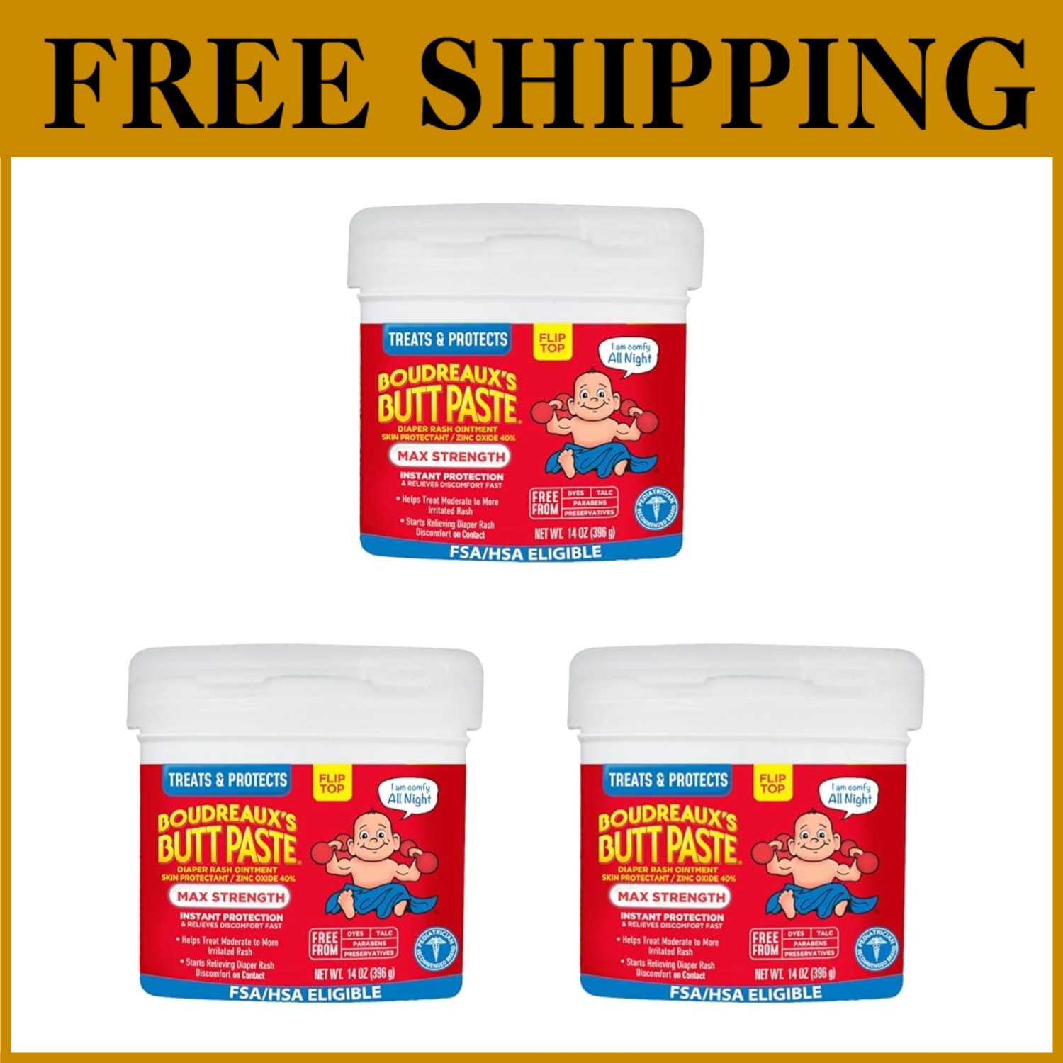 Maximum Strength Diaper Rash Cream, 14oz Pack of 3