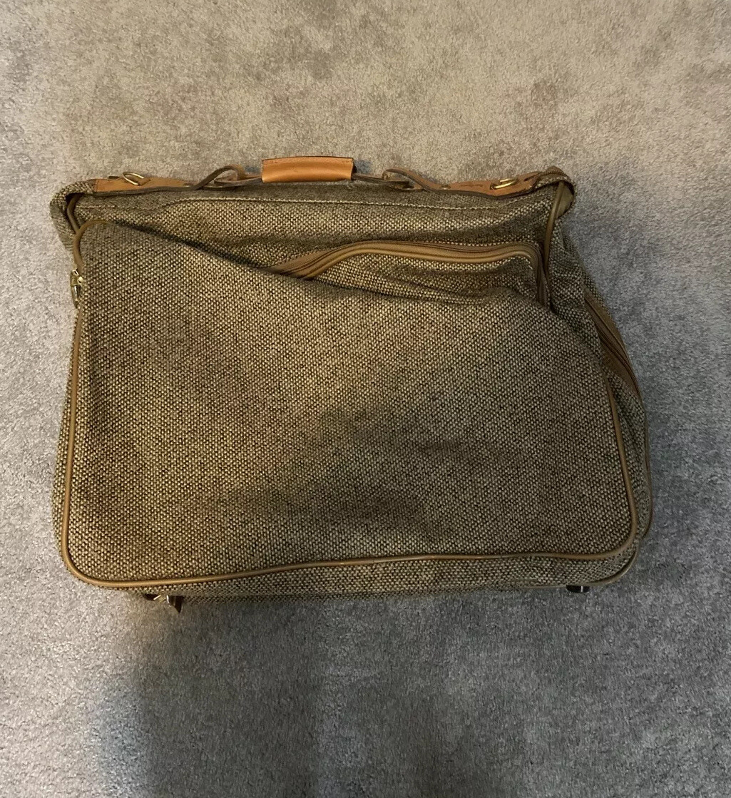 Vintage Hartmann Luggage Brown Tweed Leather Travel Bag 22”x19”x7” Missing Strap