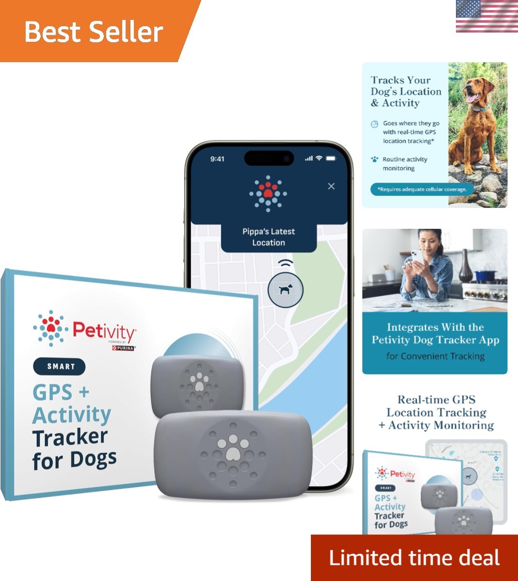 Smart GPS and Activity Pet Tracker for Dogs Powered by Purina, Waterproof Rea...