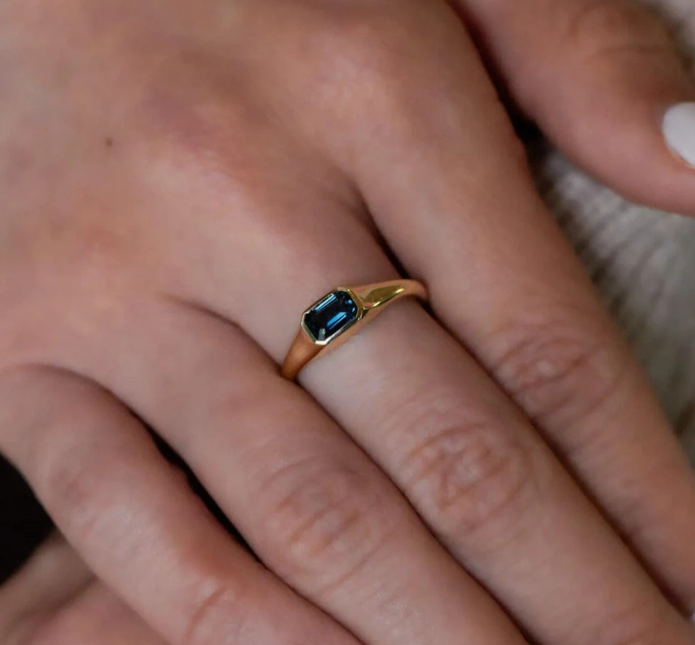 Emerald Cut London Blue Topaz Rings Gold Plated 925 Silver Rings Gifts For Her