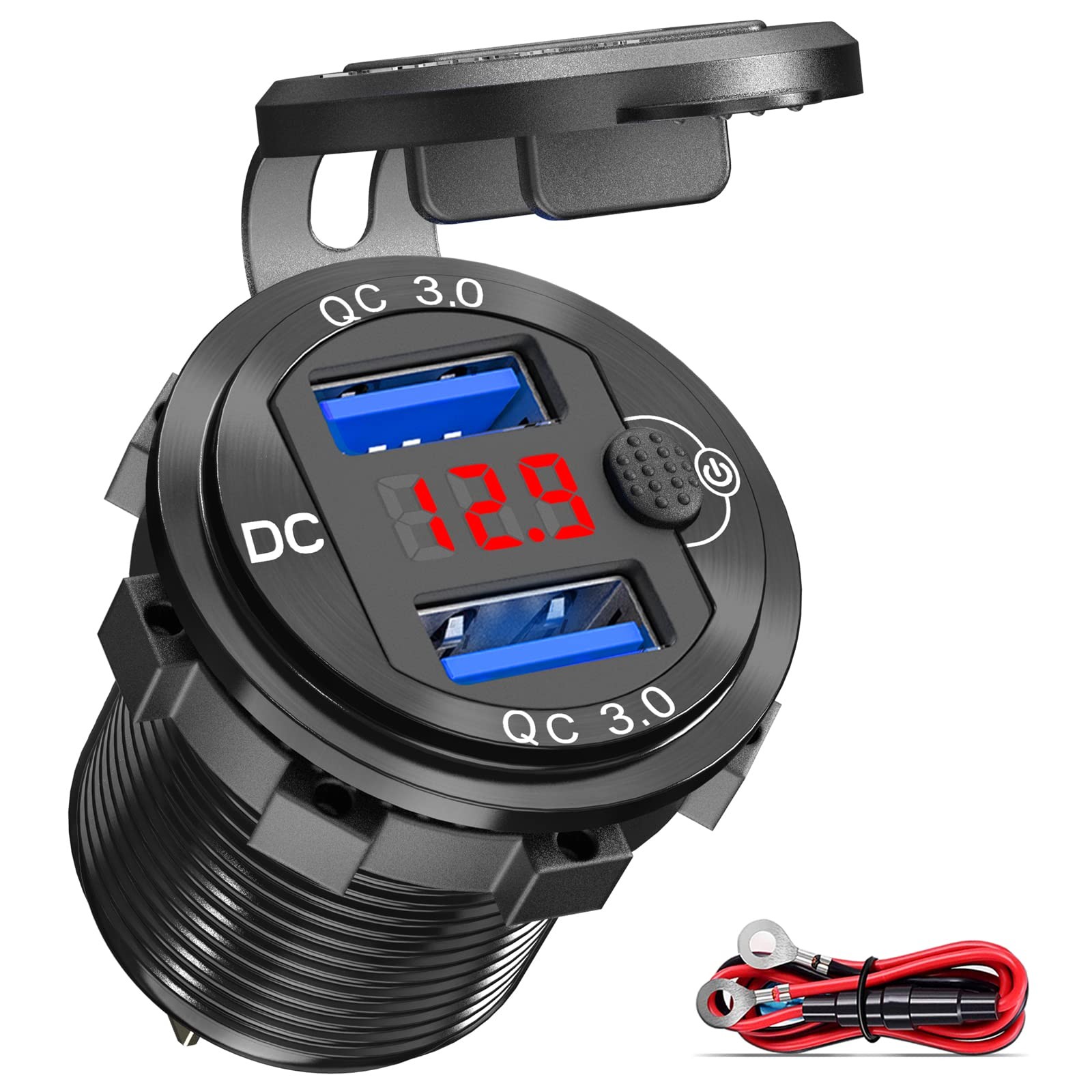 [Upgraded Version] Quick Charge 3.0 Dual 12V USB Car Charger, Red-1 pack 