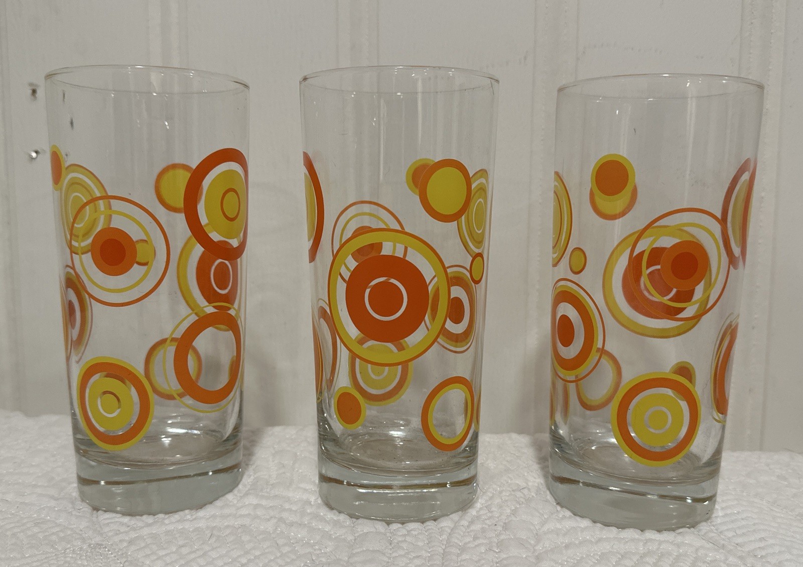 Vtg  3 Libbey Glasses Yellow Orange Circles  Retro Solstice 6.25” Tumbler