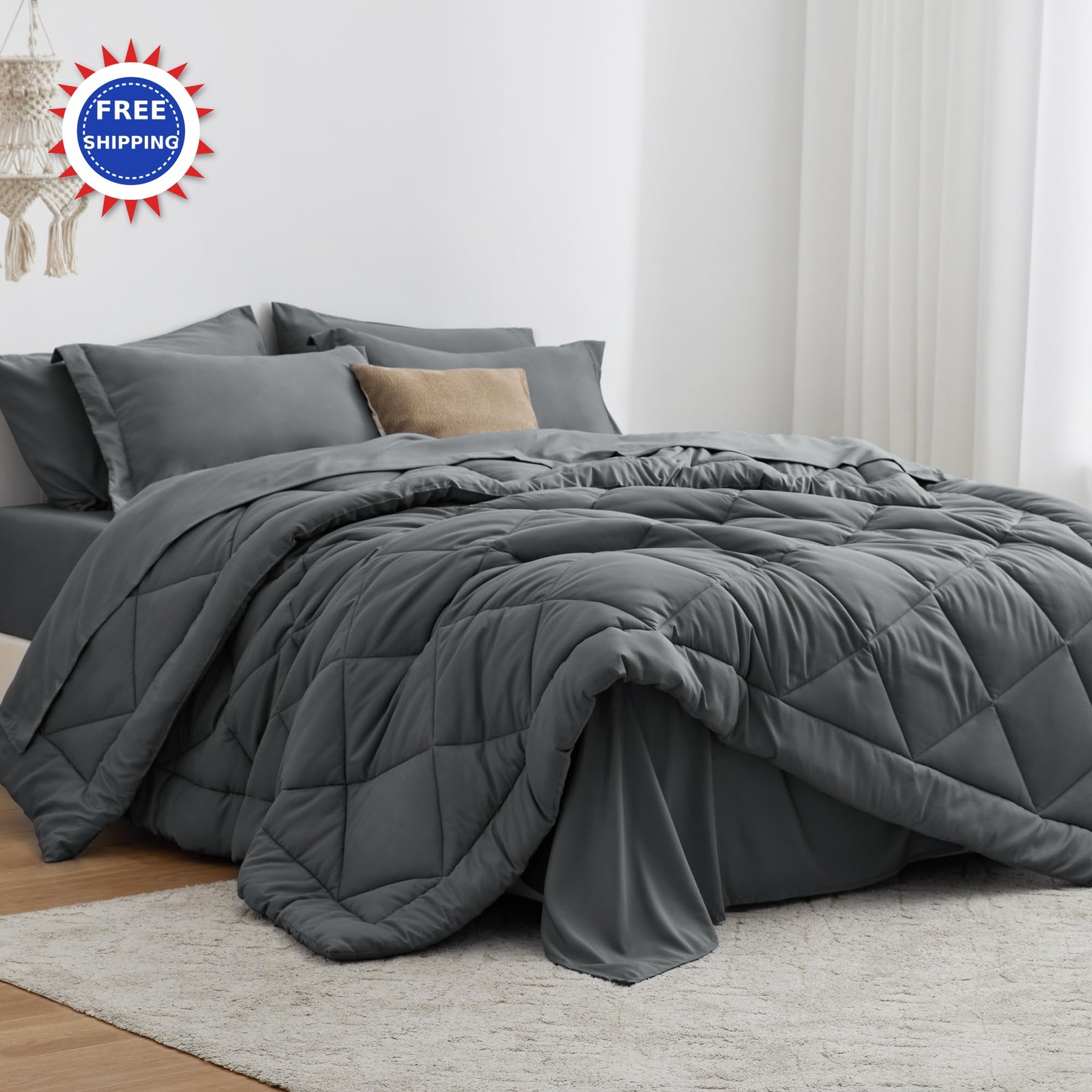 Twin Comforter Set 5 Pieces Dark Grey Loves cabin Season Bedding Sets Flat Sheet