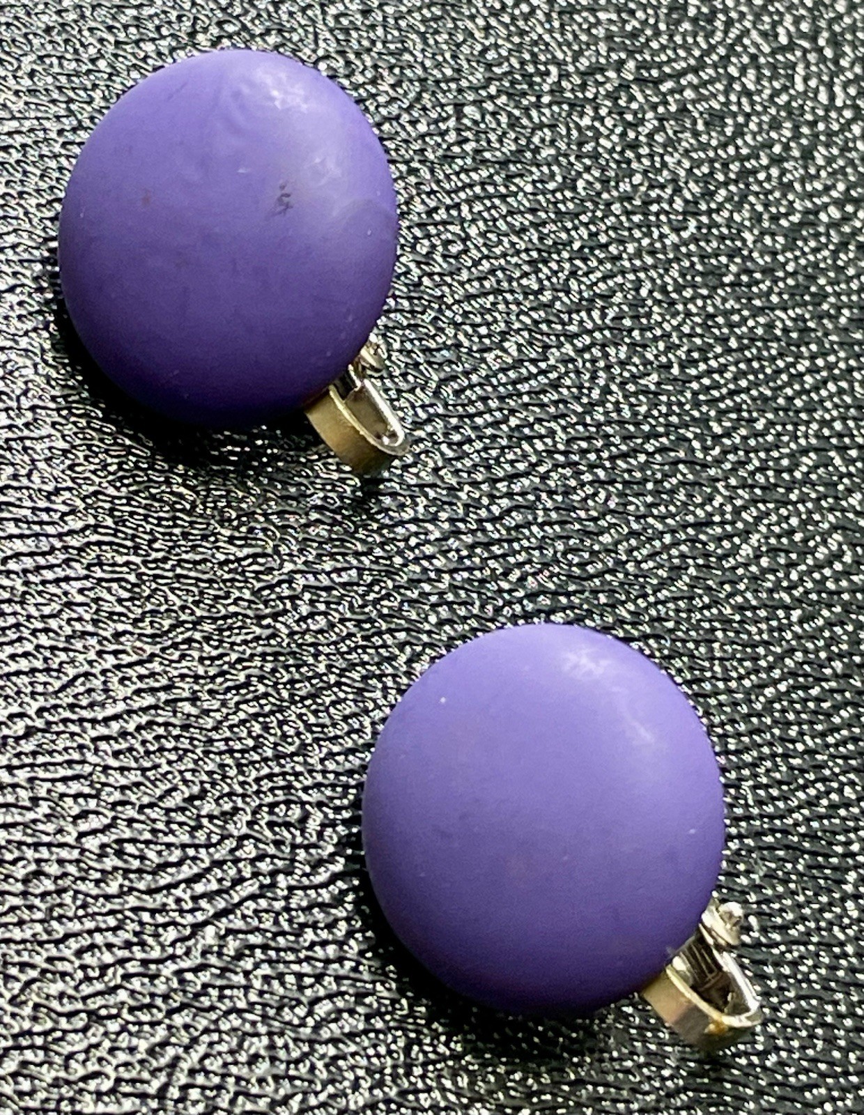Vintage Signed Hong Kong Purple Puffy Lucite Clip Earrings