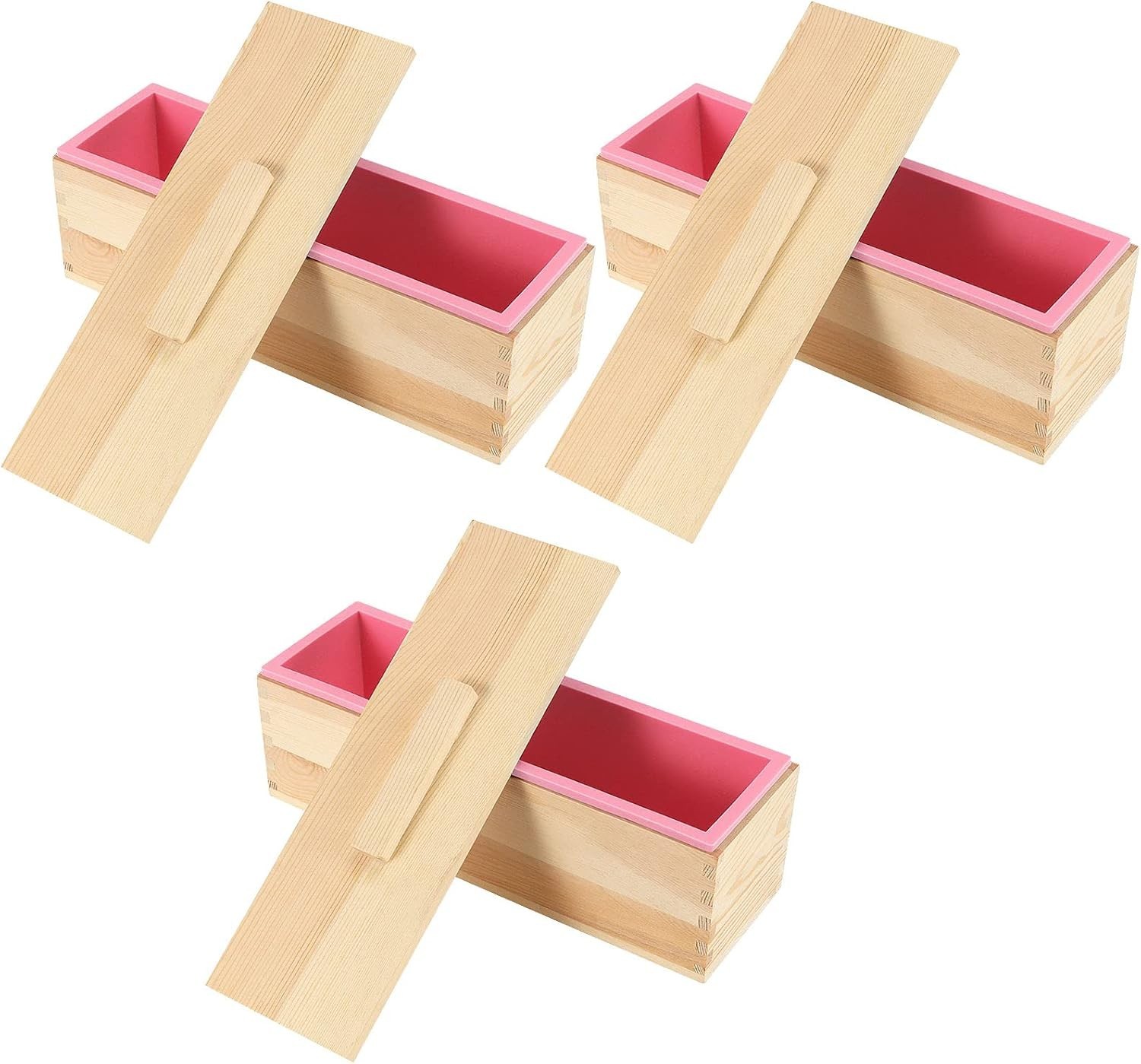3 Pack 42oz Rectangular Flexible Silicone Soap Loaf Mold with Wooden Box