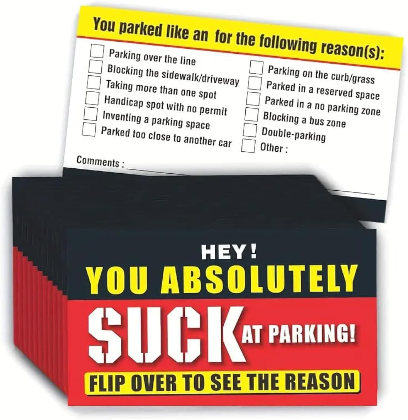 Bad Parking Cards - 100Pcs You Absolutely Suck at Parking Cards - Funny Parking