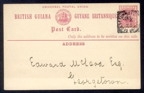 BRITISH GUIANA 1886 OVPT PC INTERNAL