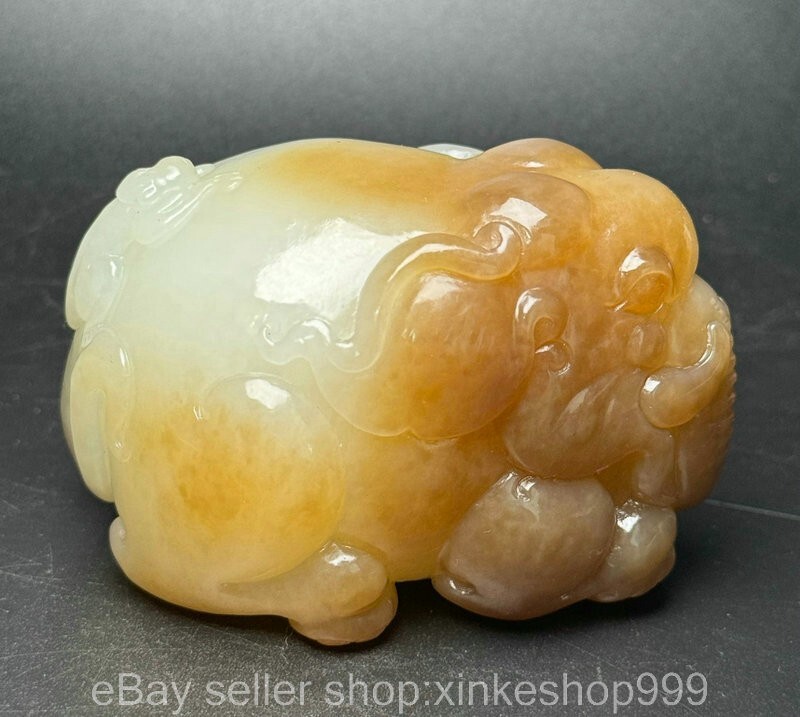 3.2" Chinese Natural Hetian White Jade Carving Animal elephant wealth Statue