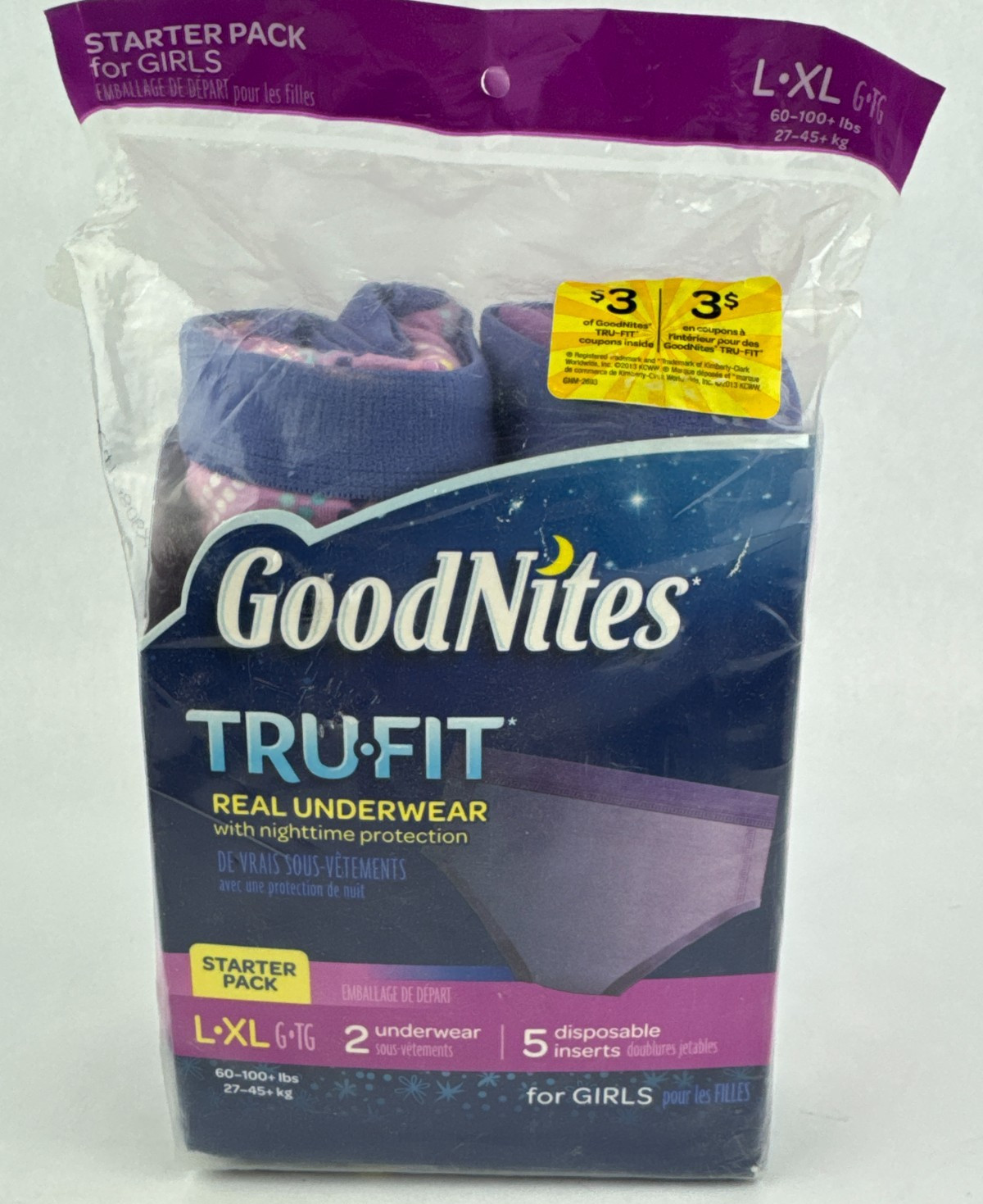 Goodnites TRU-FIT Underwear With Nighttime Protection Starter Pack Girls L/XL