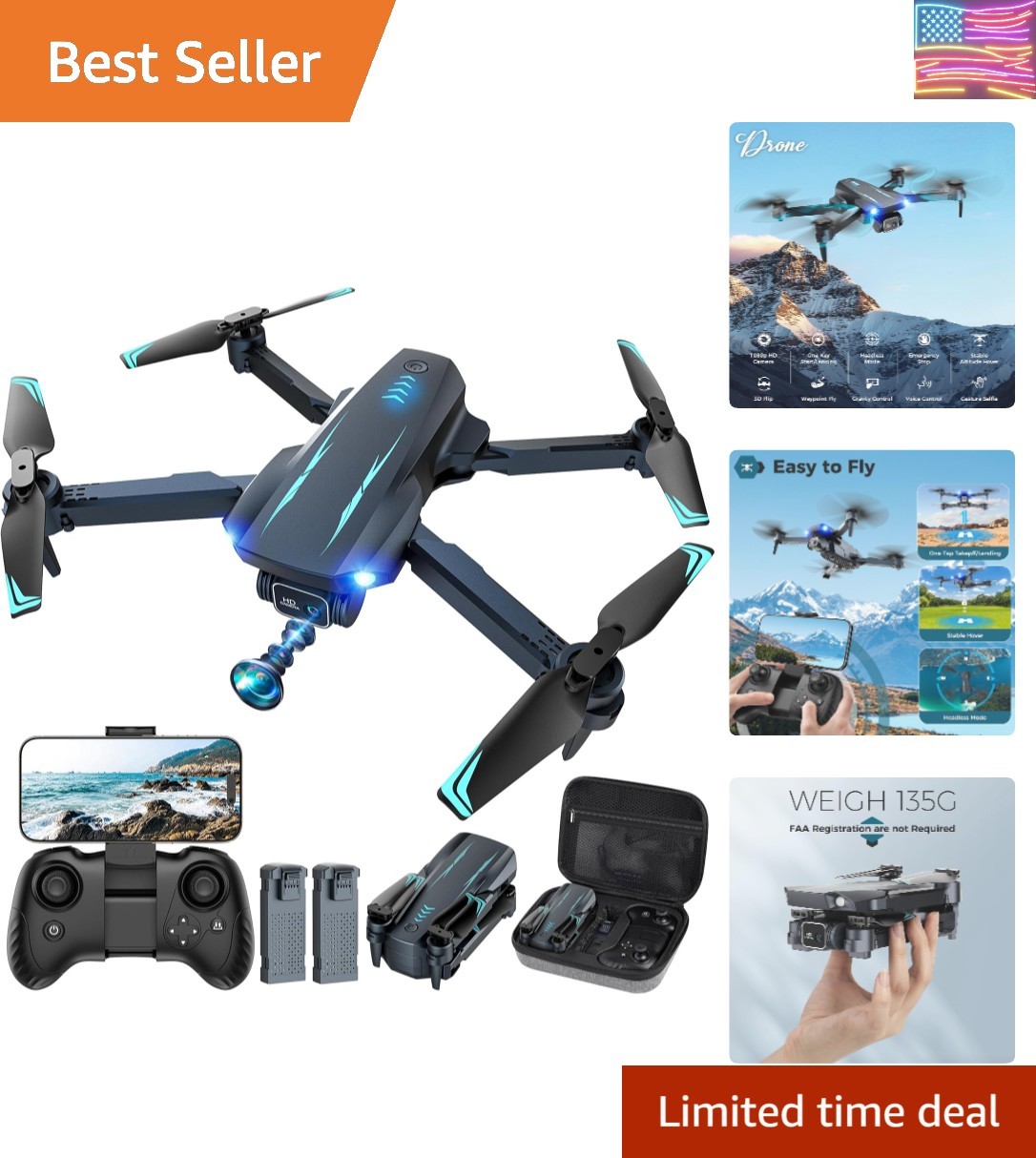 Drone with 1080P FPV Camera, Drone for Kids Adults with One Key Take Off/Land...