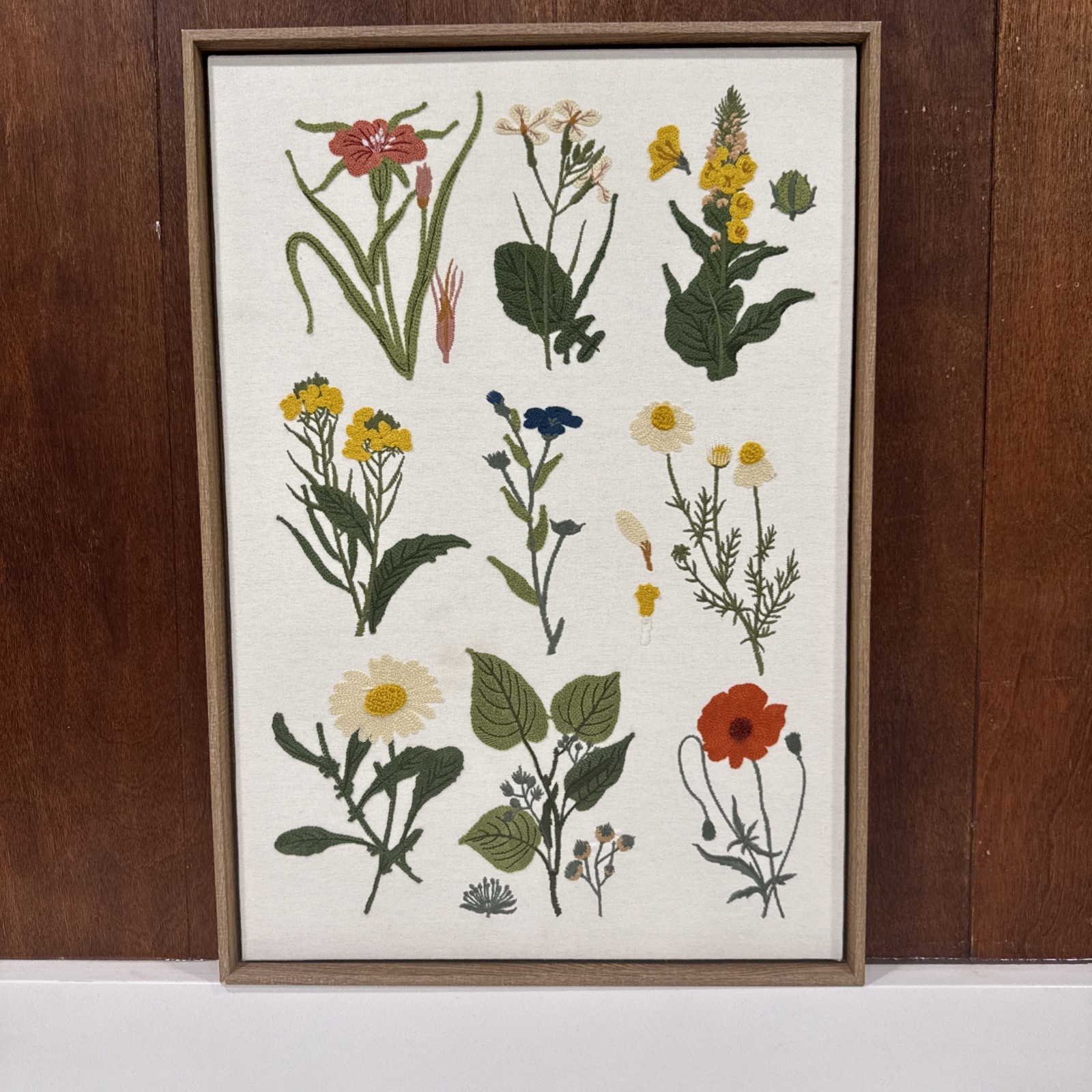 Woven Embroidered Textile Wall Art WILDFLOWERS -1 Home Decor 18”x26” BP Home