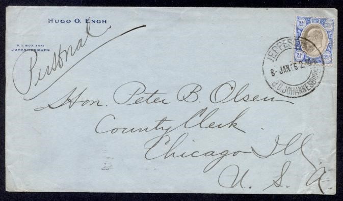 TRANSVAAL 1906 COMMERCIAL TO USA